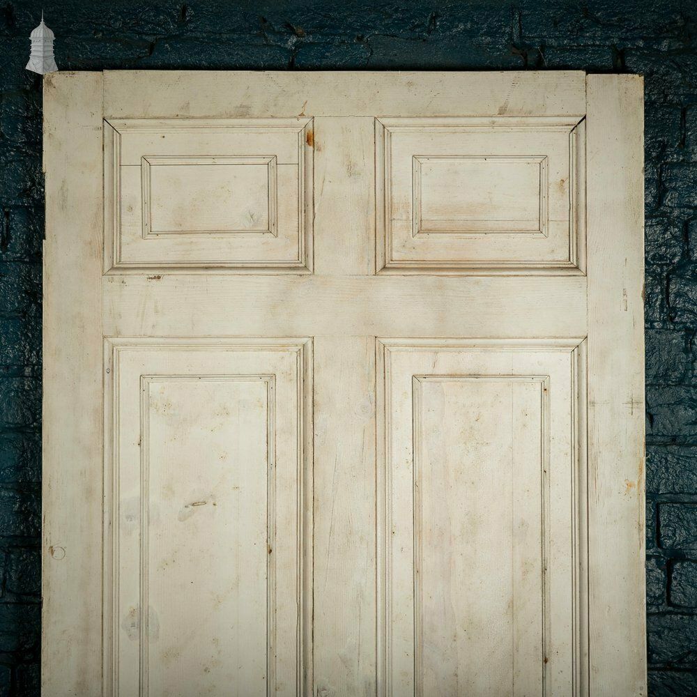 Pine Paneled Door, 6 Moulded Panel White Painted 20th C Missing Moulding photo furniture