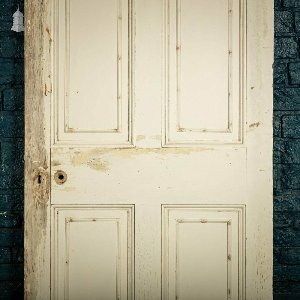 Pine Paneled Door, 6 Moulded Panel White Painted Missing Moulding photo for sale