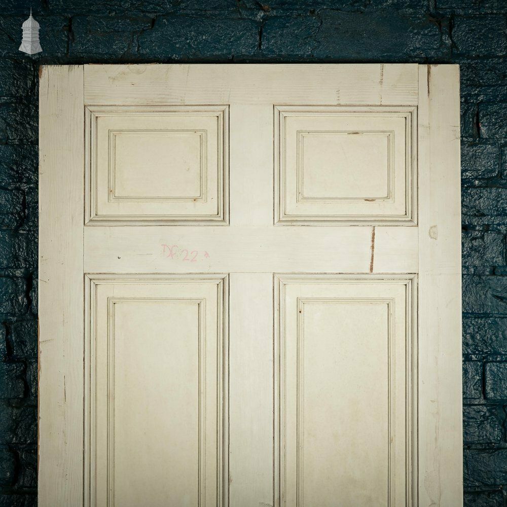 Home Fixtures Pine Paneled Door, 6 Moulded Panel White Painted 20th C Missing Moulding photo
