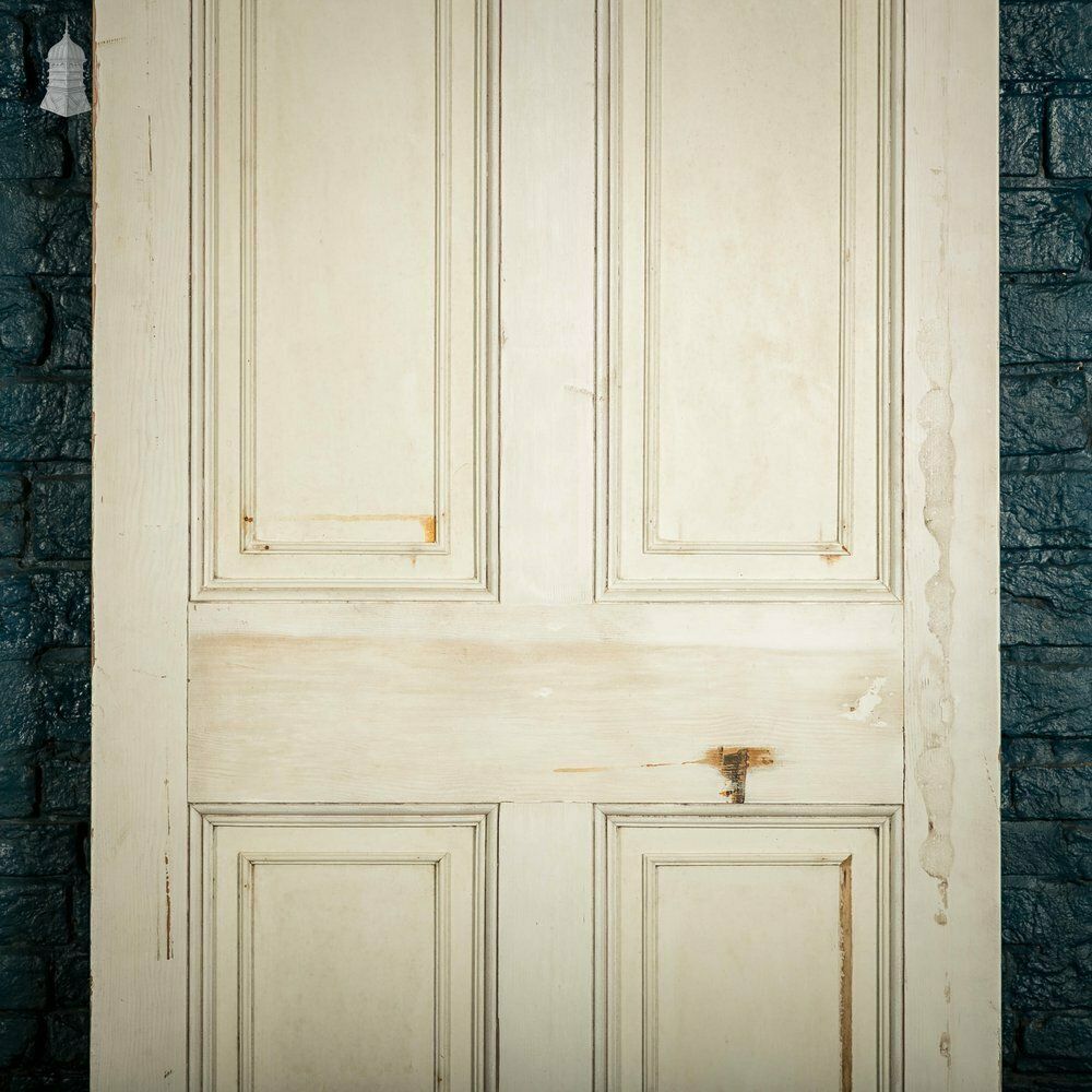 180.0 Pine Paneled Door, 6 Moulded Panel White Painted 20th C Missing Moulding photo