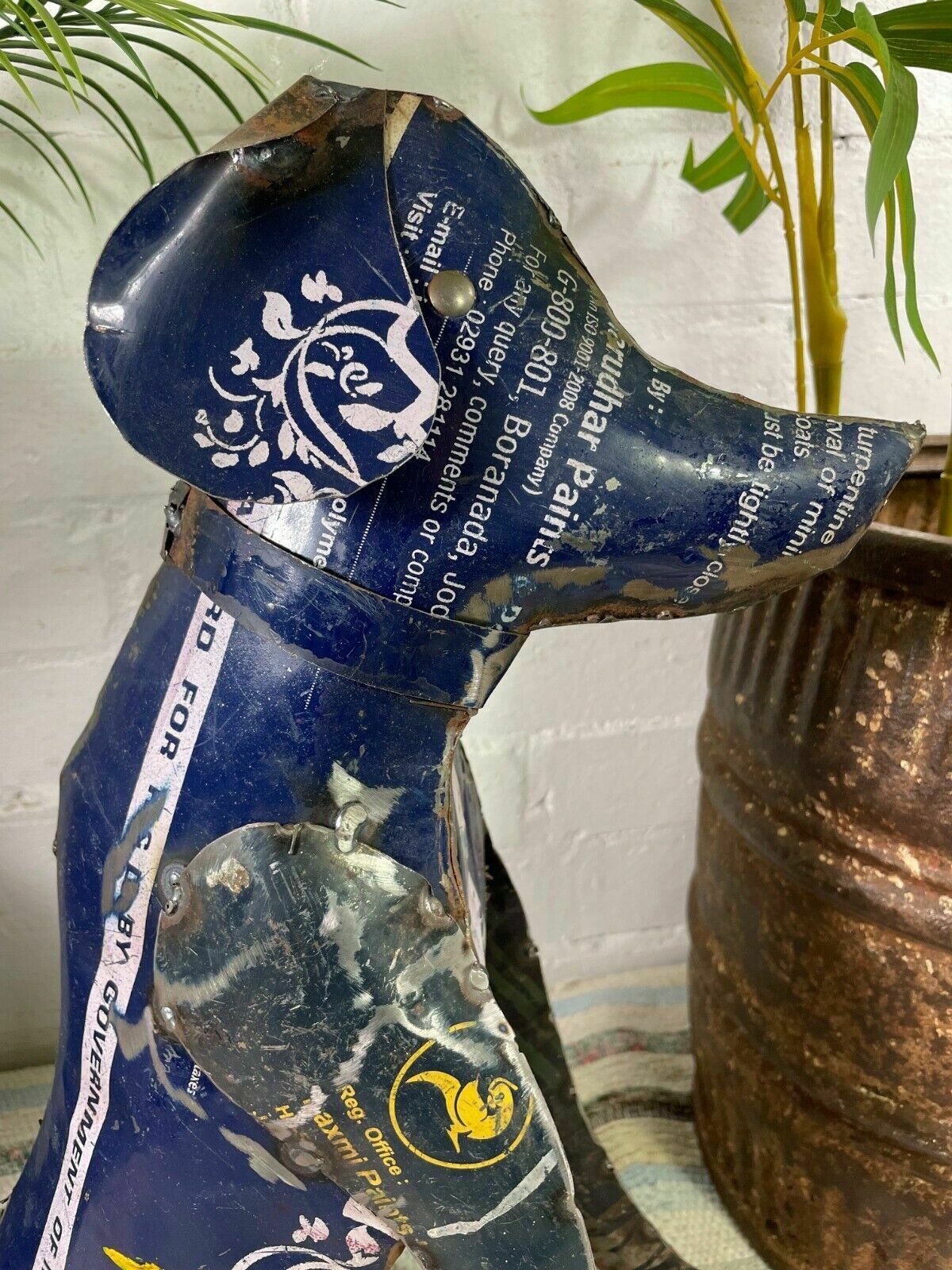 Hand Made Reclaimed Recycled Metal Oil Drum Paint Tin Dog Sculpture Garden photo buy