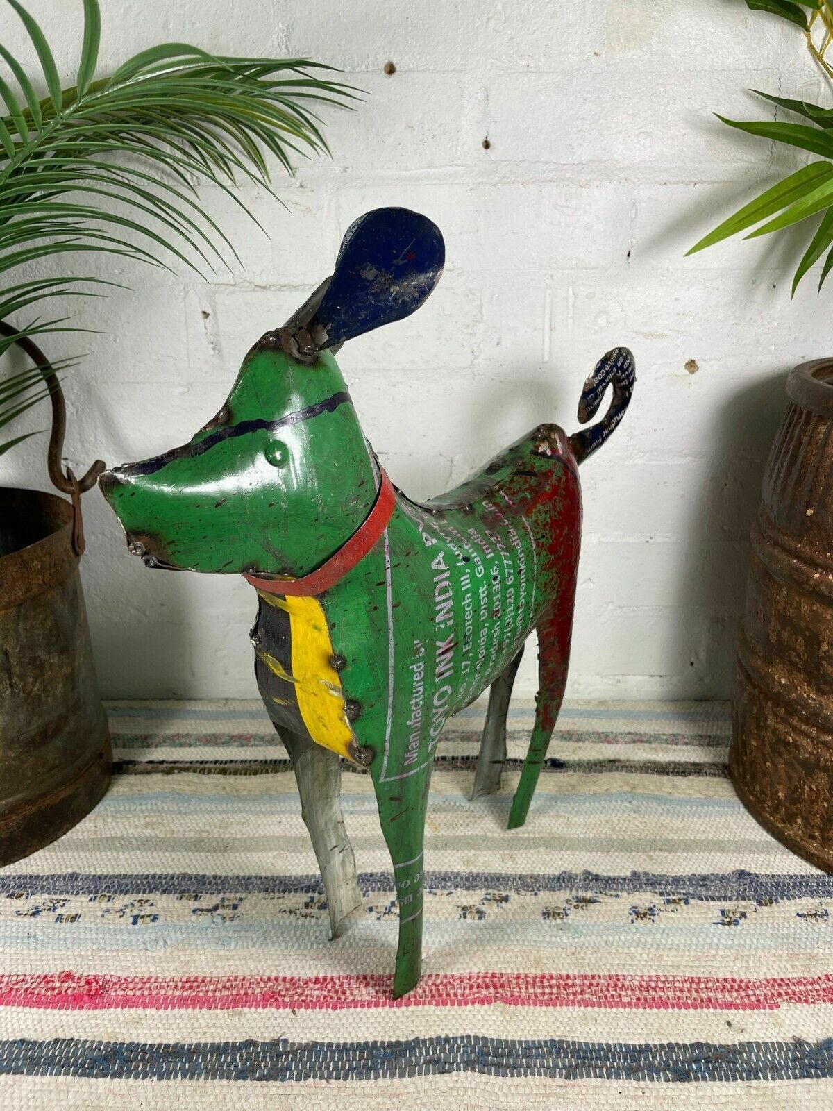 Hand Made Reclaimed Recycled Metal Oil Drum Paint Tin Dog Sculpture Garden photo for sale