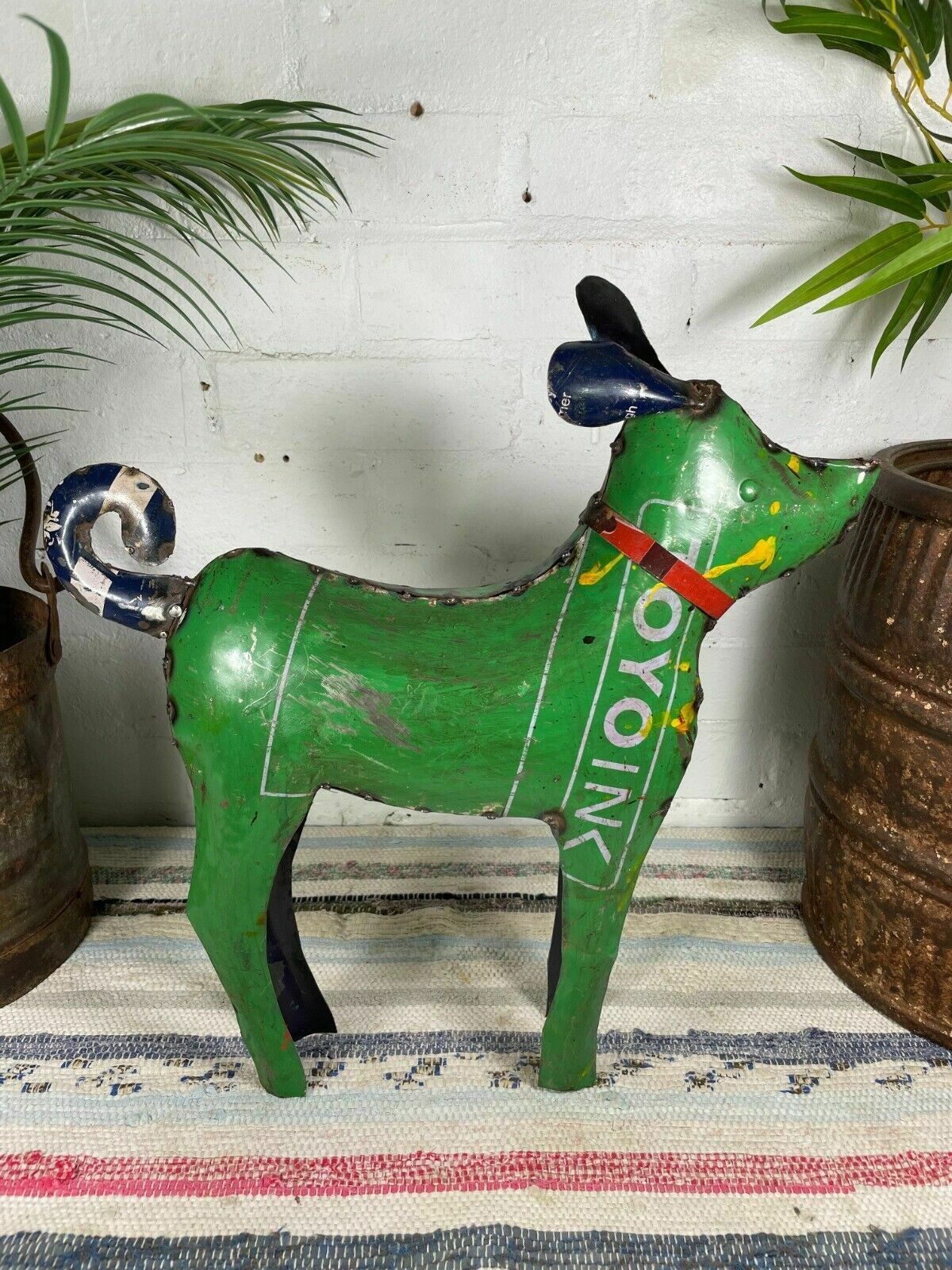 Hand Made Reclaimed Recycled Metal Oil Drum Paint Tin Dog Sculpture Garden photo 50.0