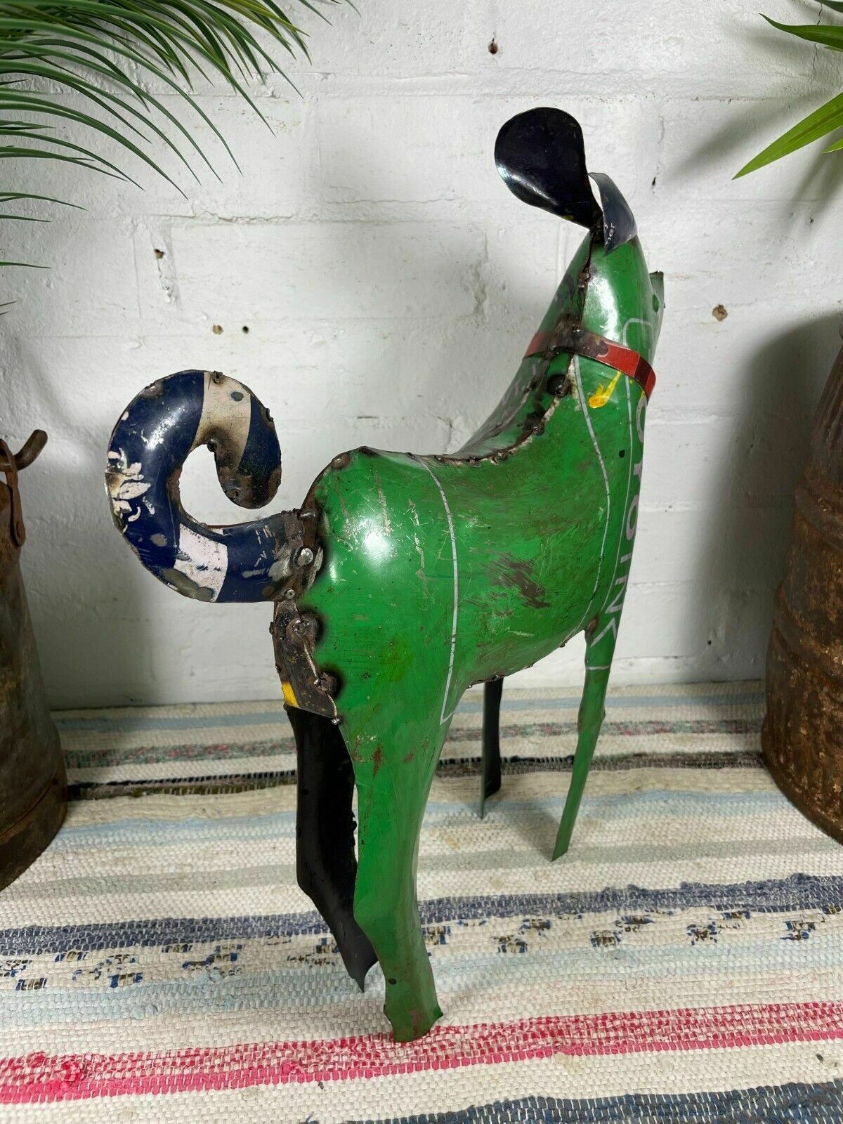 Hand Made Reclaimed Recycled Metal Oil Drum Paint Tin Dog Sculpture Garden photo vinterior