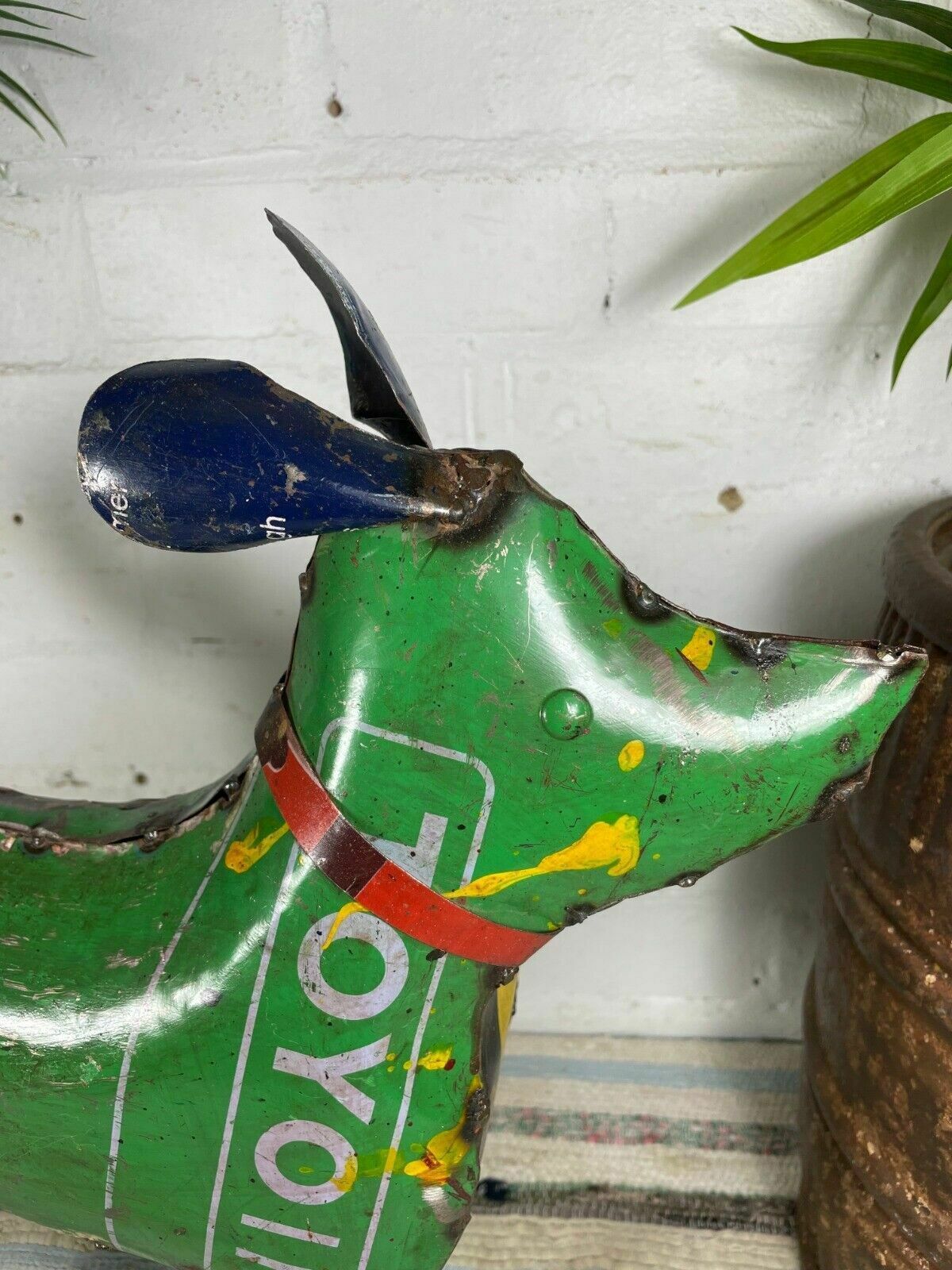 photo furniture Hand Made Reclaimed Recycled Metal Oil Drum Paint Tin Dog Sculpture Garden