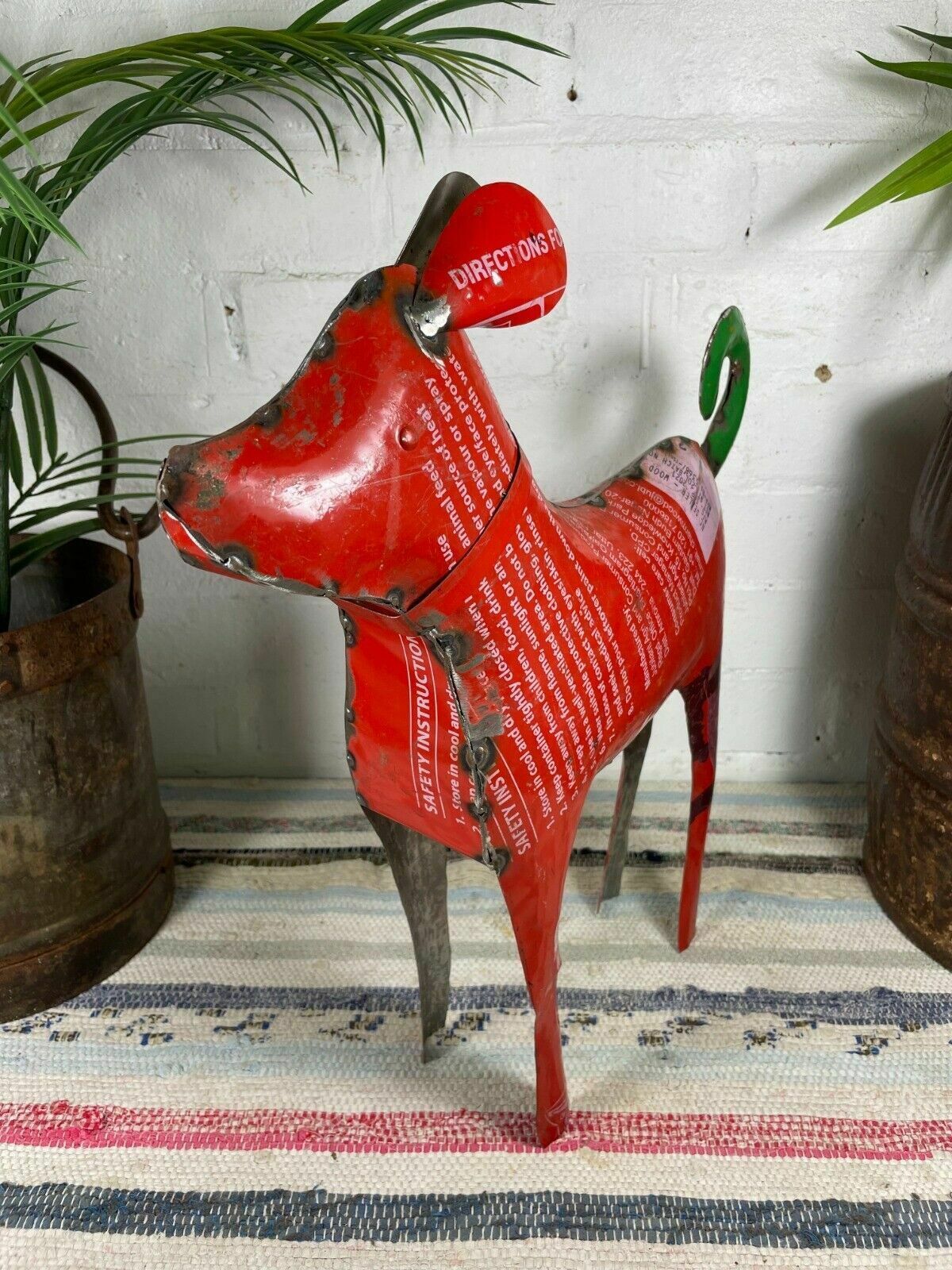 Hand Made Reclaimed Recycled Metal Oil Drum Paint Tin Dog Sculpture Garden photo for sale