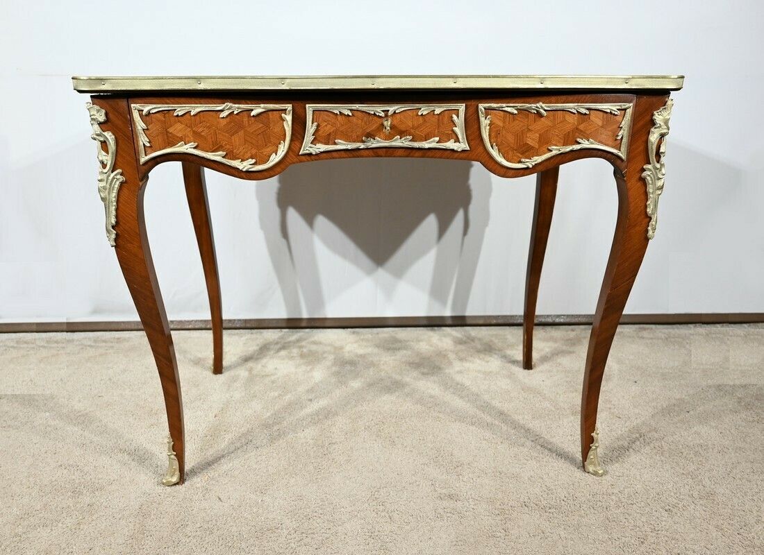 Rosewood And Marquetry Desk Table, Louis XV Style – Early 20th Century photo vinterior
