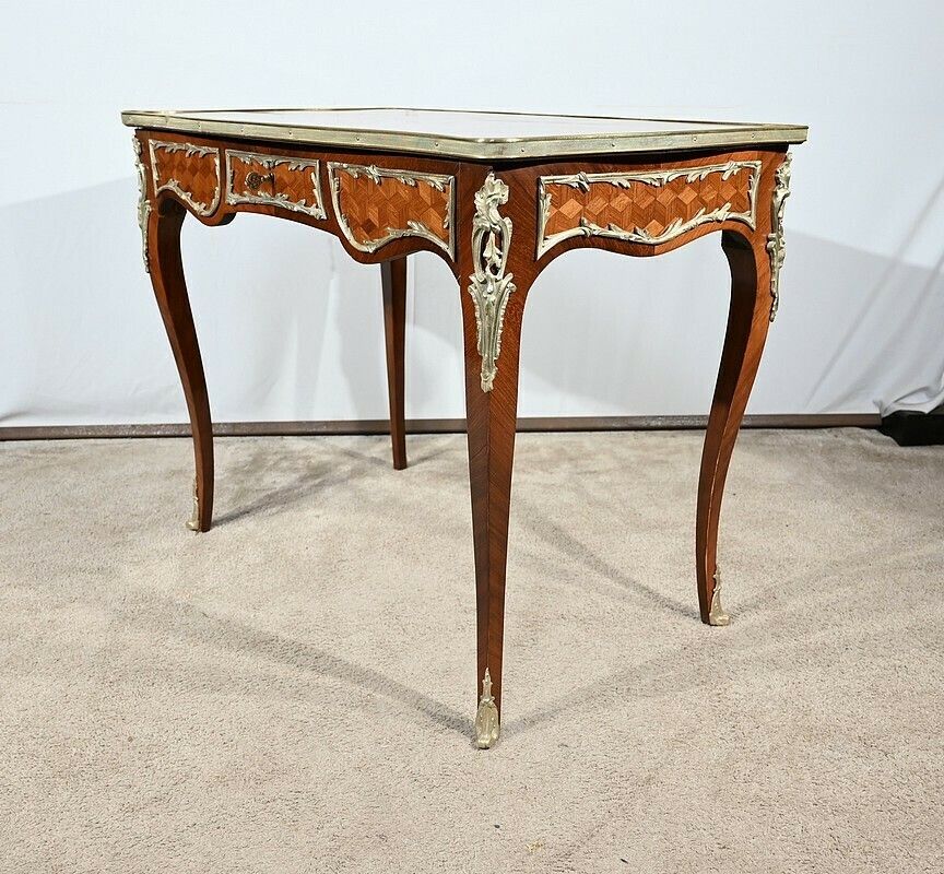 Rosewood And Marquetry Desk Table, Louis XV Style – Early 20th Century photo vintage