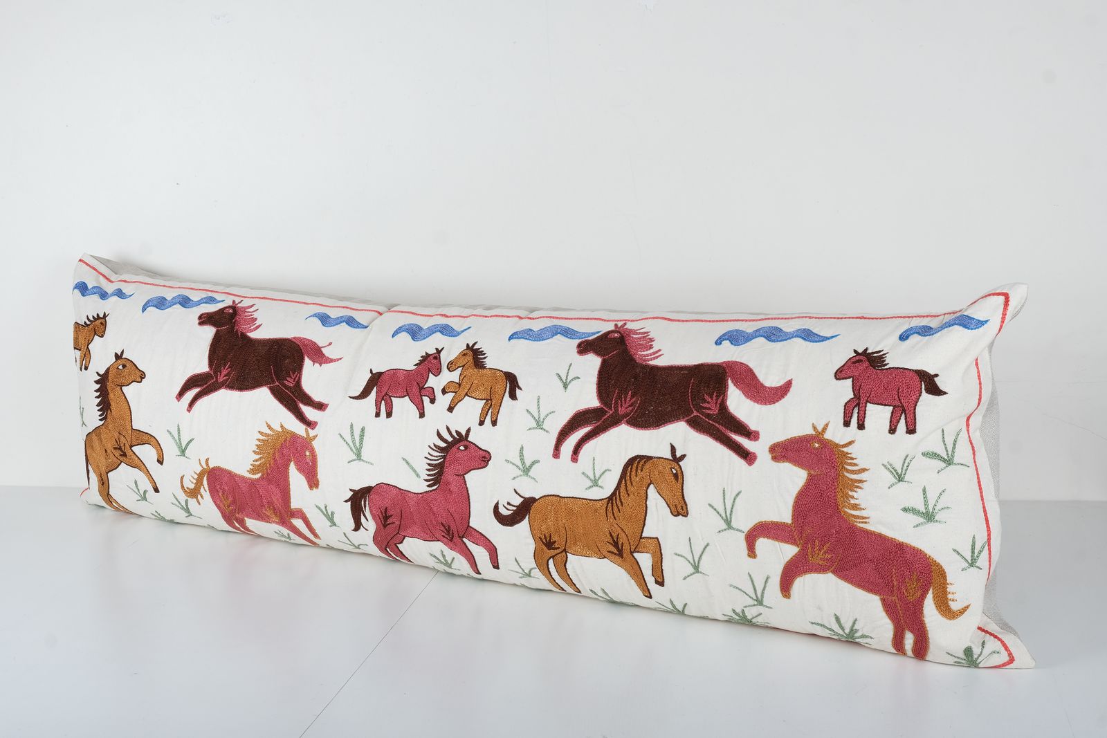 Uzbek Extra Long Suzani Cover With Animal Motif, Wild Life Pictorial Suzani Pillow Case Made From Cotton Fabric photo for sale