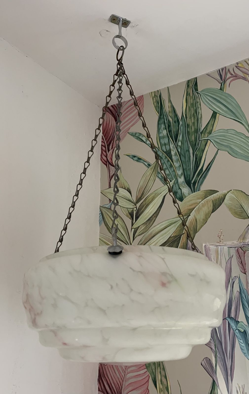Gorgeous White And Pink, Marble Effect Coloured Glass, Art Deco Style Light Bowl/Shade.