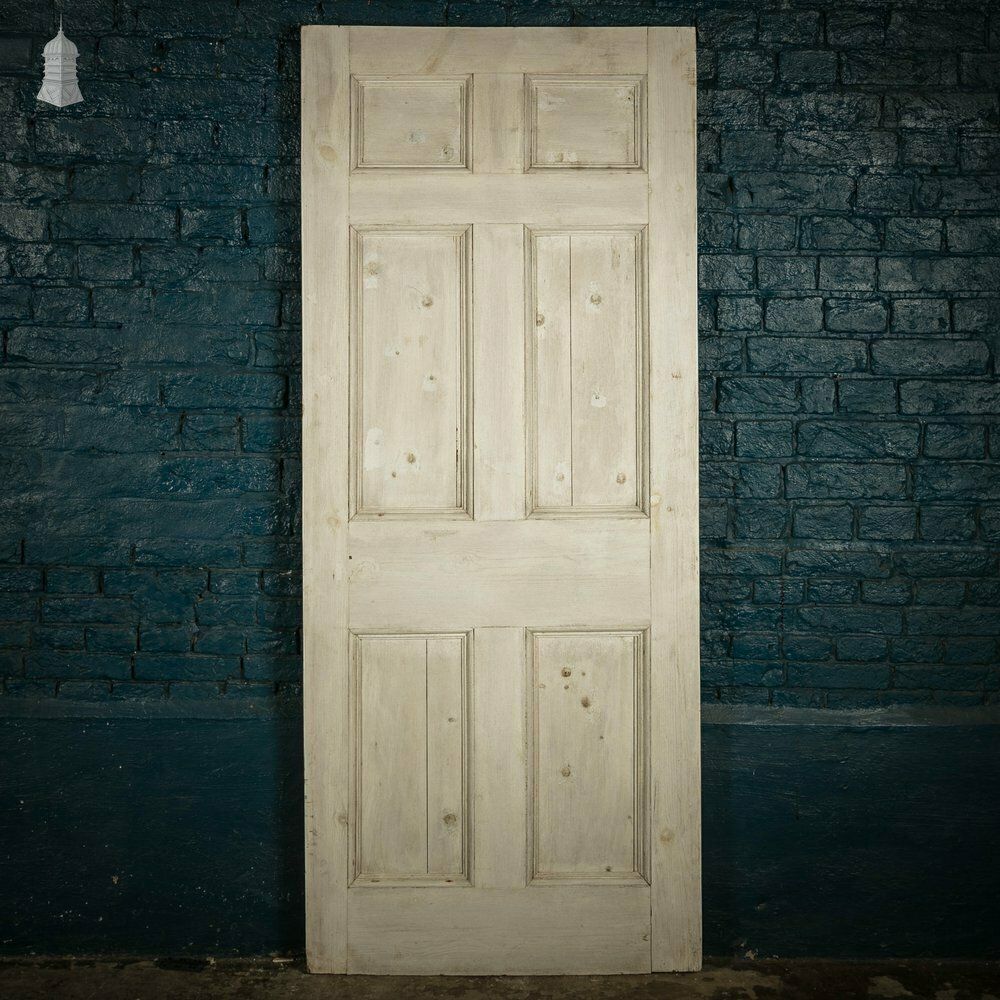Pine Paneled Door, 6 Moulded Panel White Painted 20th C