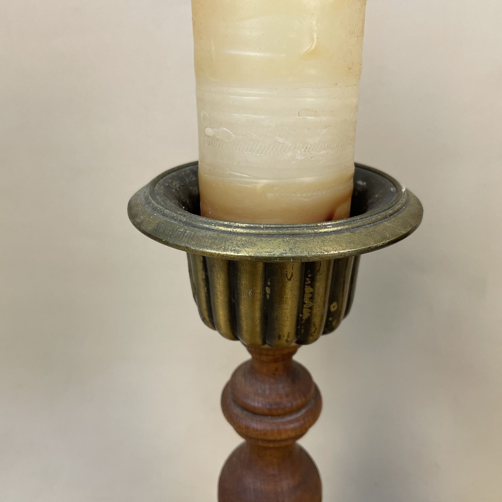 Antique Matching Pair Of Gold Brass Metal Wood Wooden Candlestick Candle Stick Vintage Column Taper Dinner Candlesticks Square Base Set photo 55.0