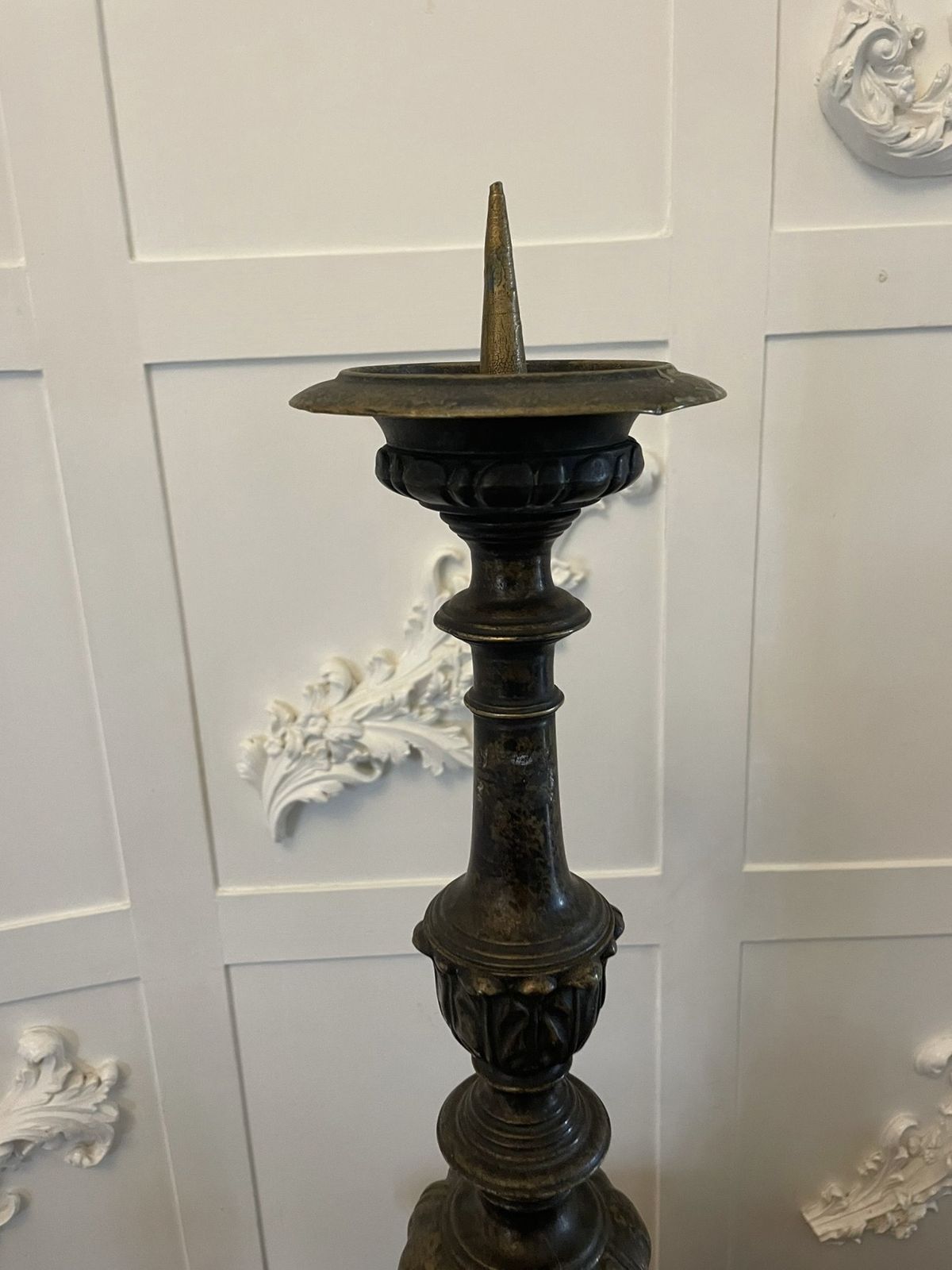 Unusual Pair Of Large Antique Ornate Brass Pricket Candlesticks photo 845.0