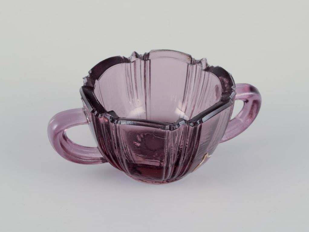 Fåglavik Glasbruk, Sweden. Five Salt Cellars In Purple And Smoke Colored Glass. photo for sale