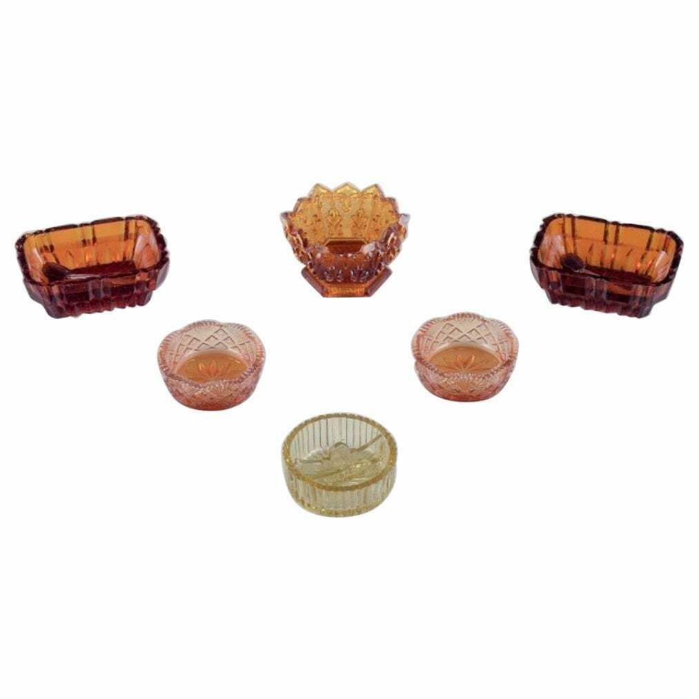 Fåglavik Glasbruk, Sweden. Six Salt Cellars In Amber Coloured Glass. photo vinterior