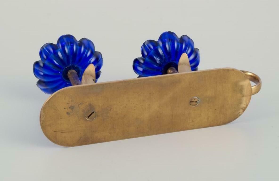 Gunnar Ander For Ystad Metall. Candlestick Holder In Brass And Blue Art Glass photo 162.0