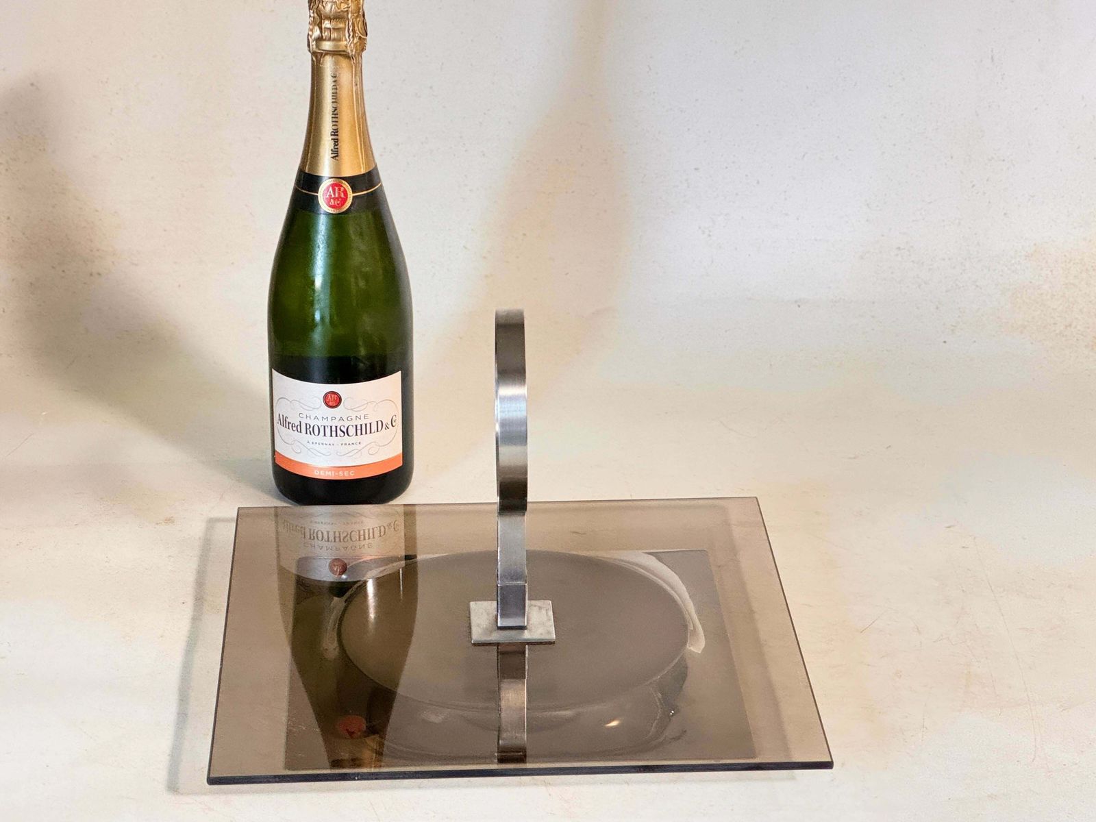 Cheese Or Serving Tray In Inox And Glass France 1970s Smoked And Silver Color photo furniture