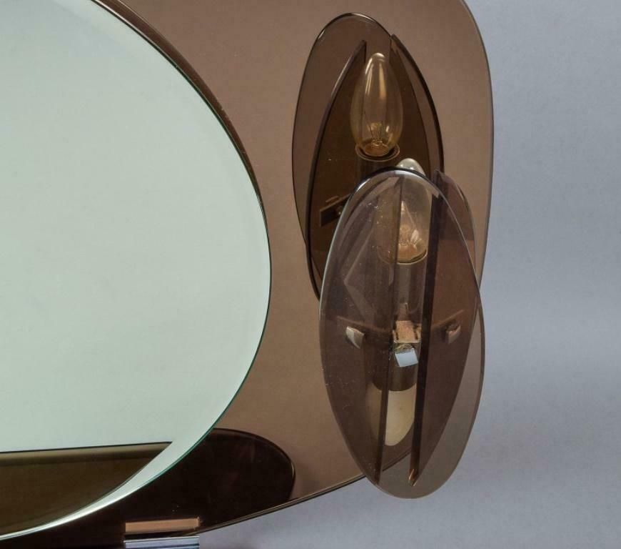 Fontana Arte Italy Large Wall Mirror In Smoked Coloured Frame 1980s photo Home Decor