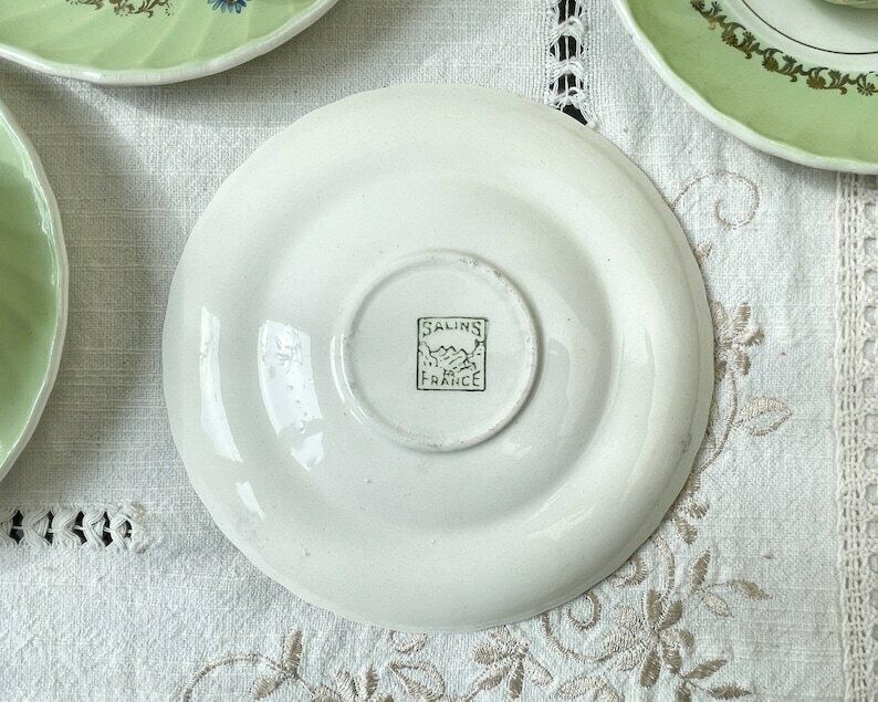Vintage Tea/Coffee Service In White Green Gold Porcelain Salins Made In France photo vintage