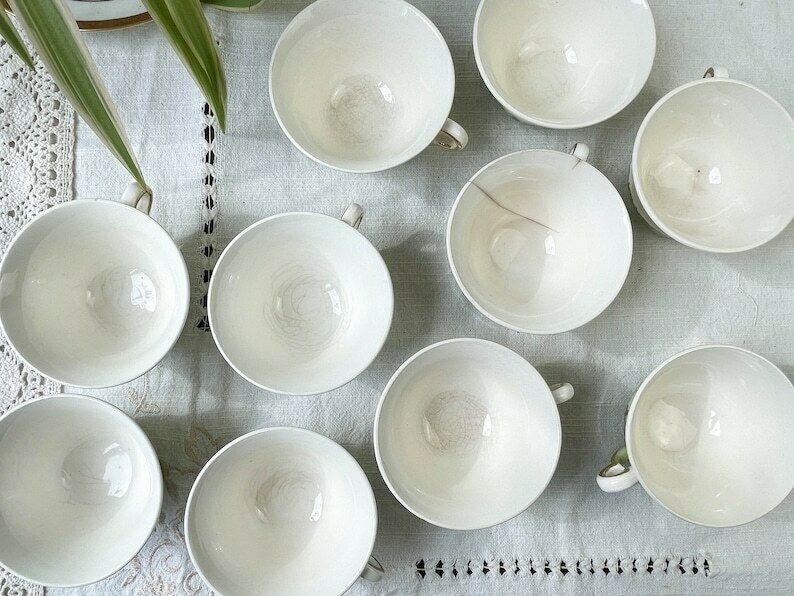 photo furniture Vintage Tea/Coffee Service In White Green Gold Porcelain Salins Made In France