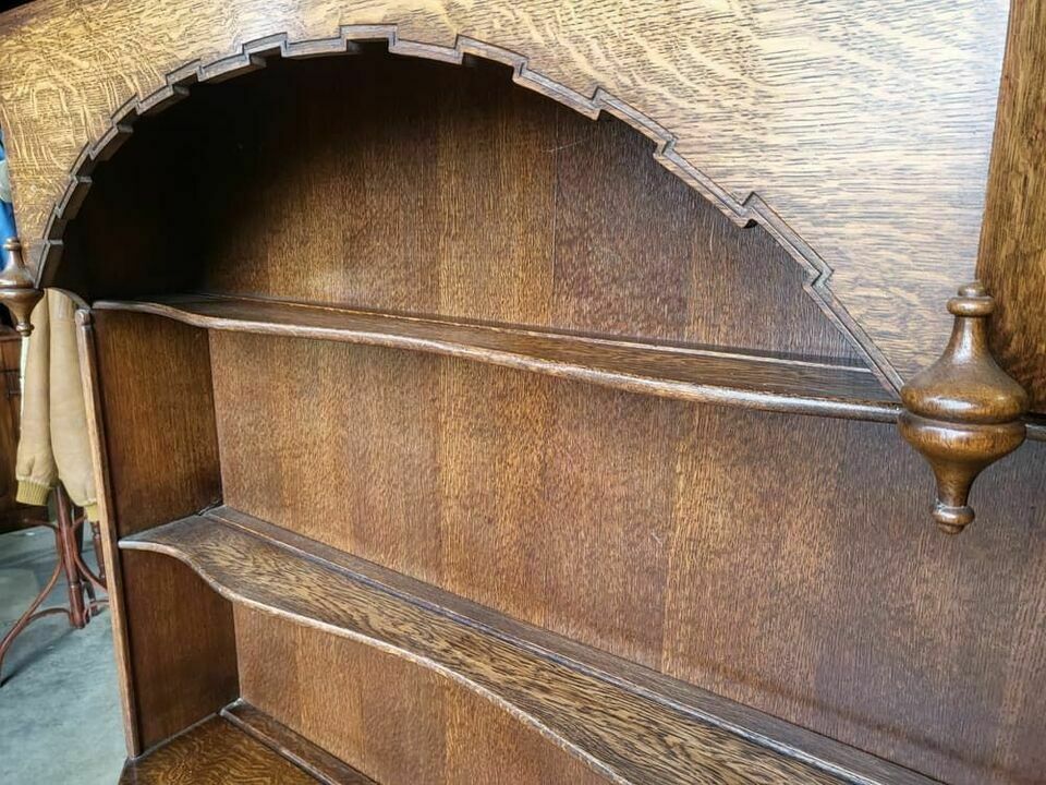 Antique Repro Oak Bow Front Dresser Cupboard Drawers Shelves Cabinet photo Furniture