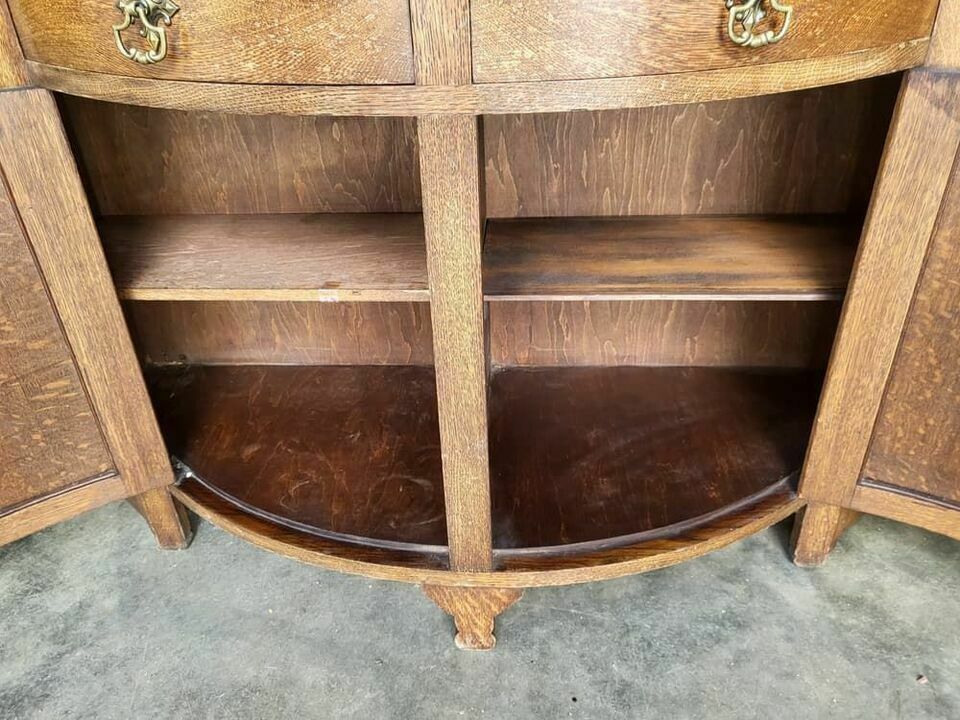 Antique Repro Oak Bow Front Dresser Cupboard Drawers Shelves Cabinet photo 340.0