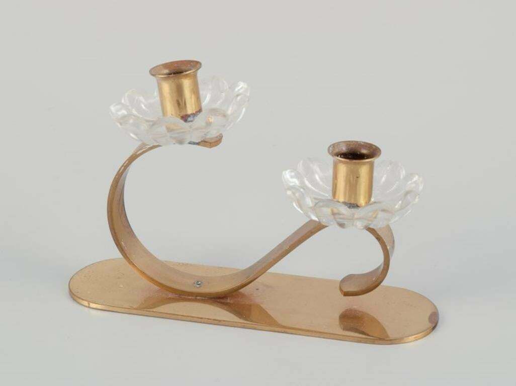Gunnar Ander For Ystad Metall, Sweden. Candlestick Holder In Brass And Glass. photo Home Decor