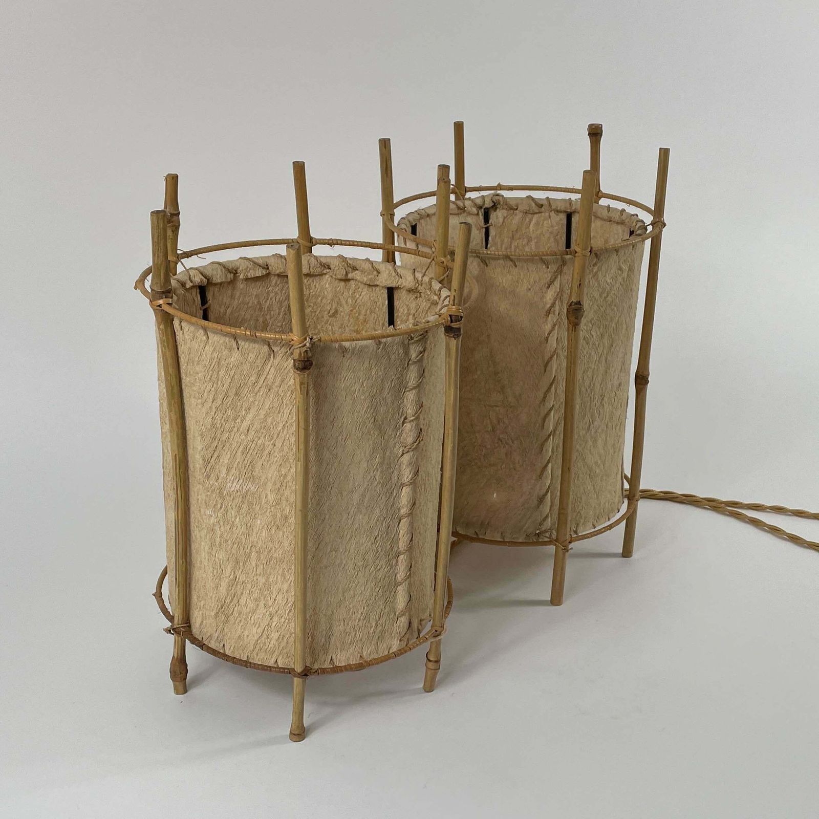 Louis Sognot Bamboo & Parchment Table Lamps, France 1950s photo Lighting