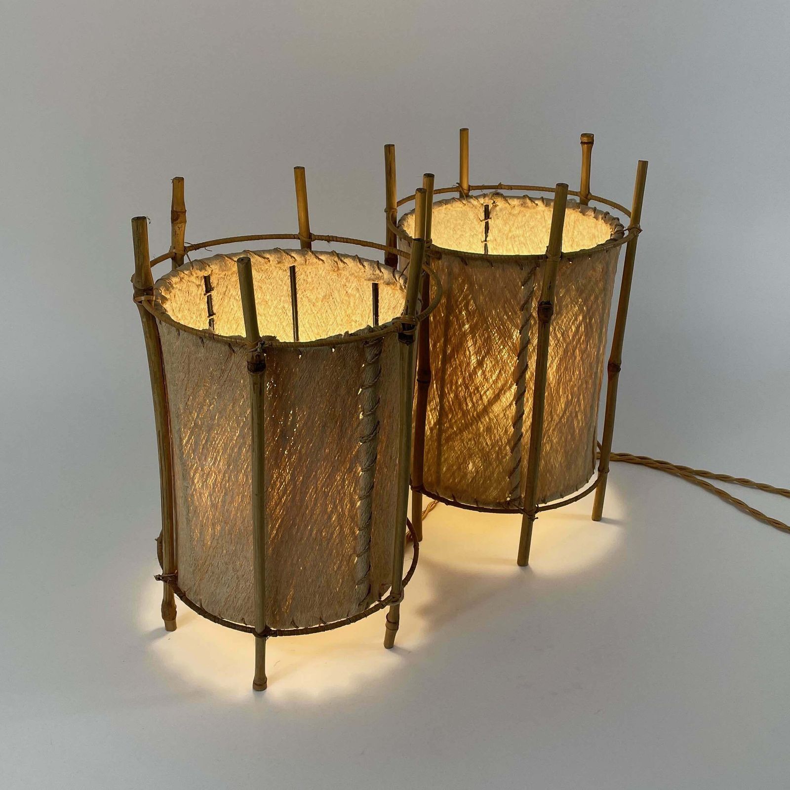 Louis Sognot Bamboo & Parchment Table Lamps, France 1950s photo 2097.0