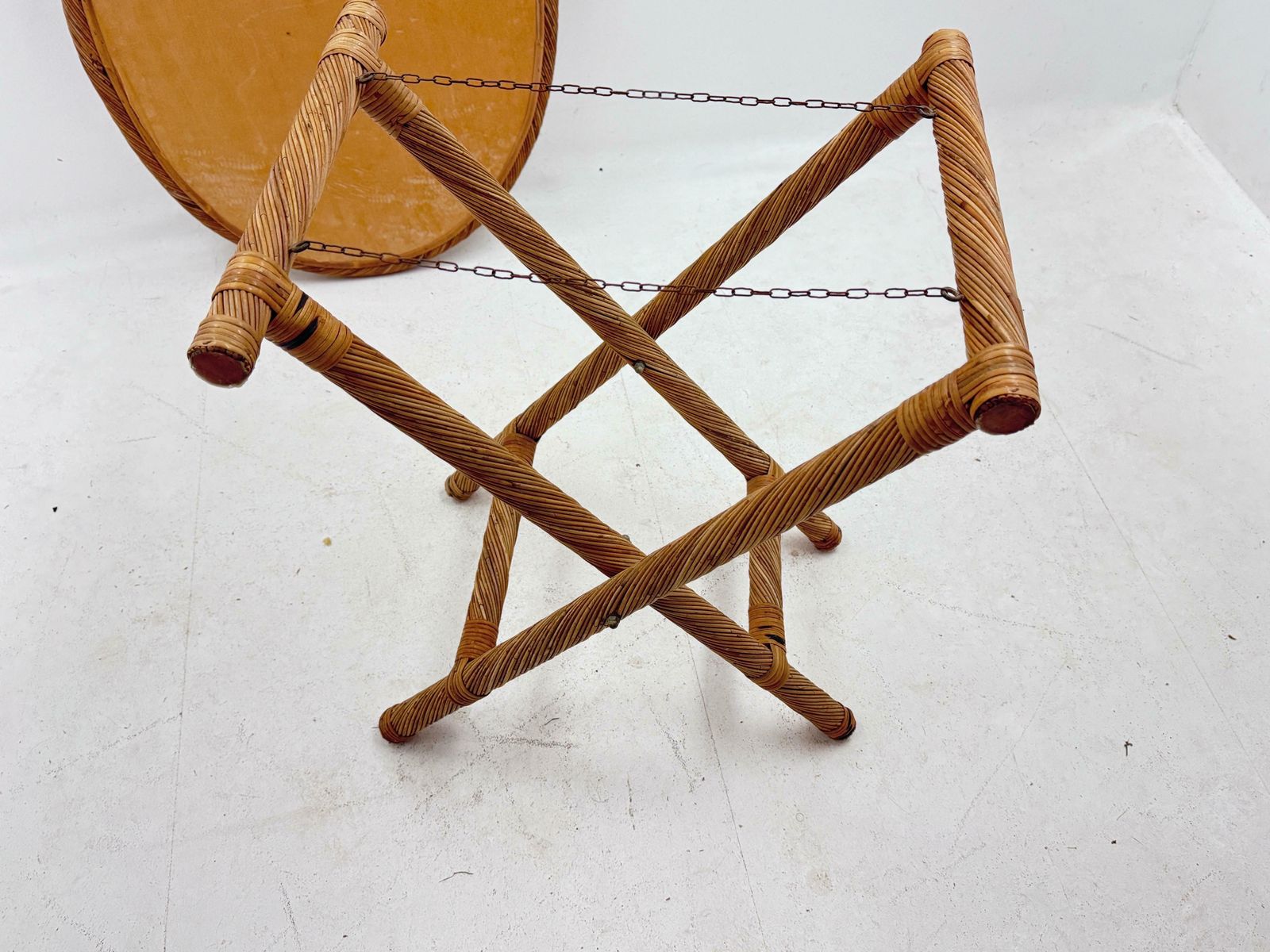 Folding Rush Tray Table Mirrored Top France 1970 Gabriella Crespi Style photo furniture