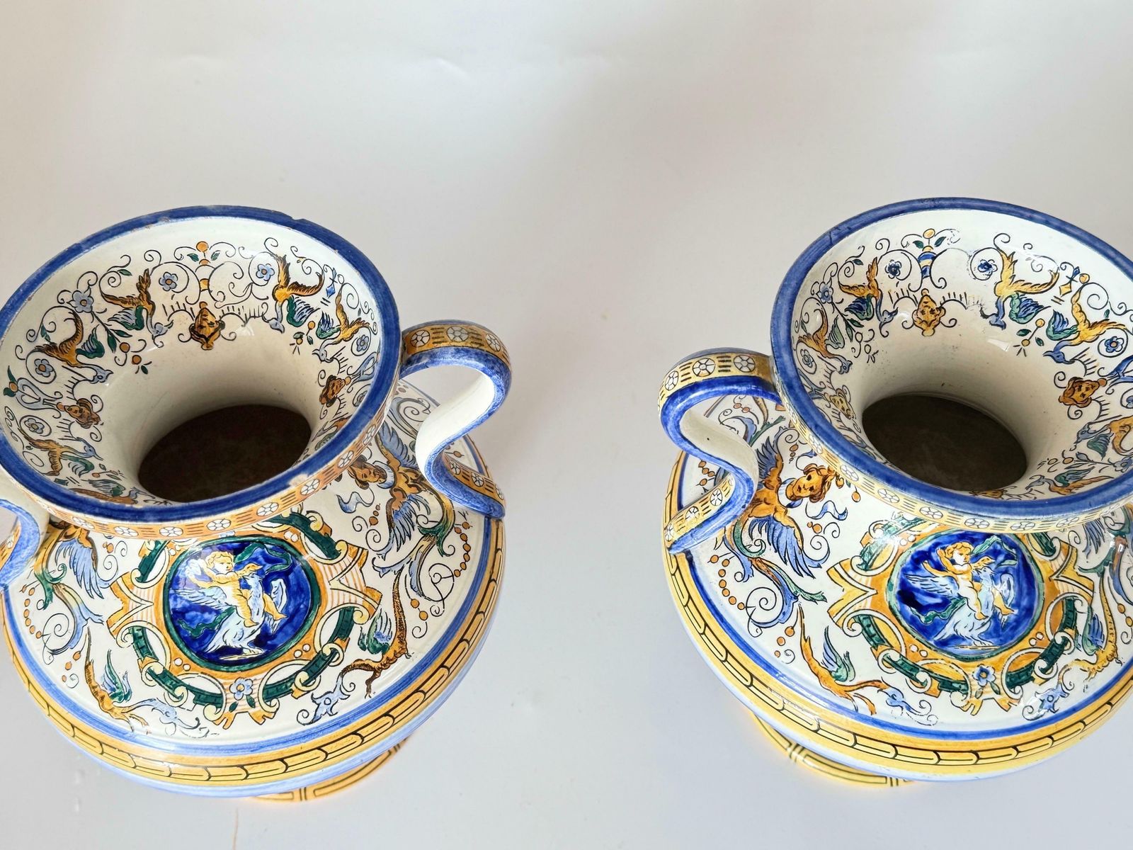photo vinterior 19th Century French Hand Painted Faience Vases Signed Set Of 2