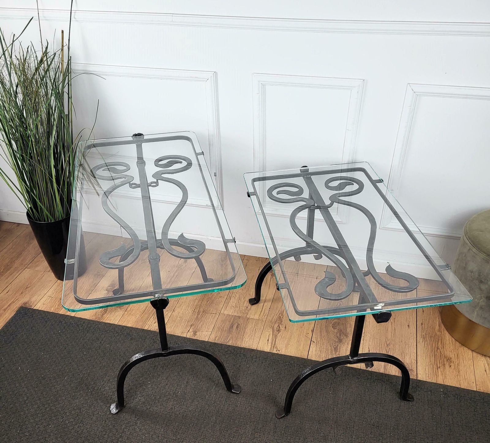 Italian Sculptural Brutalist Wrought Iron And Glass Coffee Table Or Side Table photo vintage