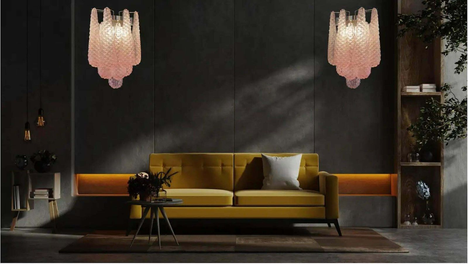 Set Four Of Vintage Pink Glass Petals Drop Wall Sconce, Murano photo furniture
