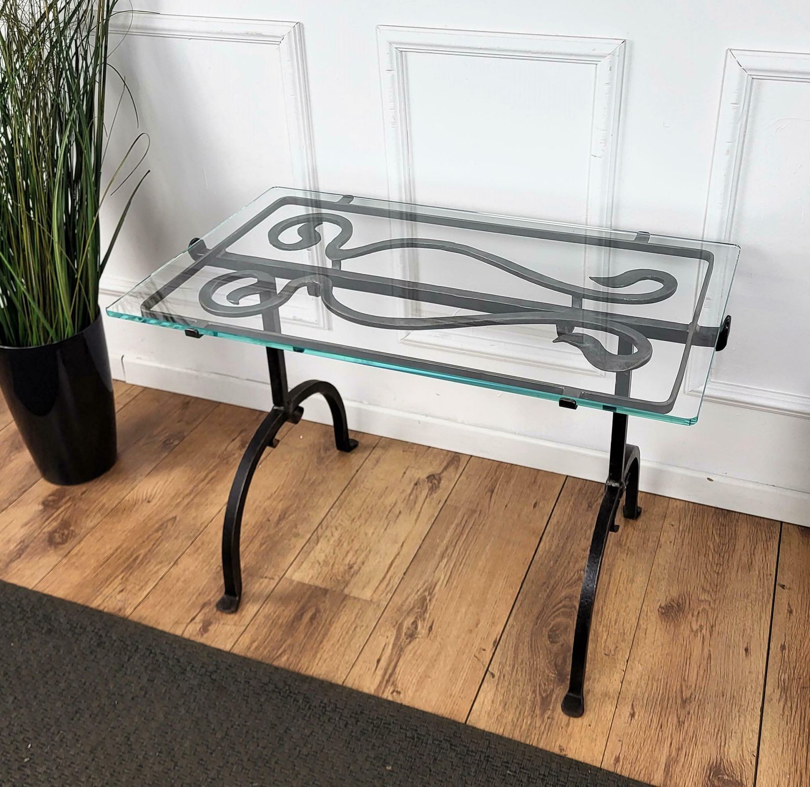 Italian Sculptural Brutalist Wrought Iron And Glass Coffee Table Or Side Table photo for sale