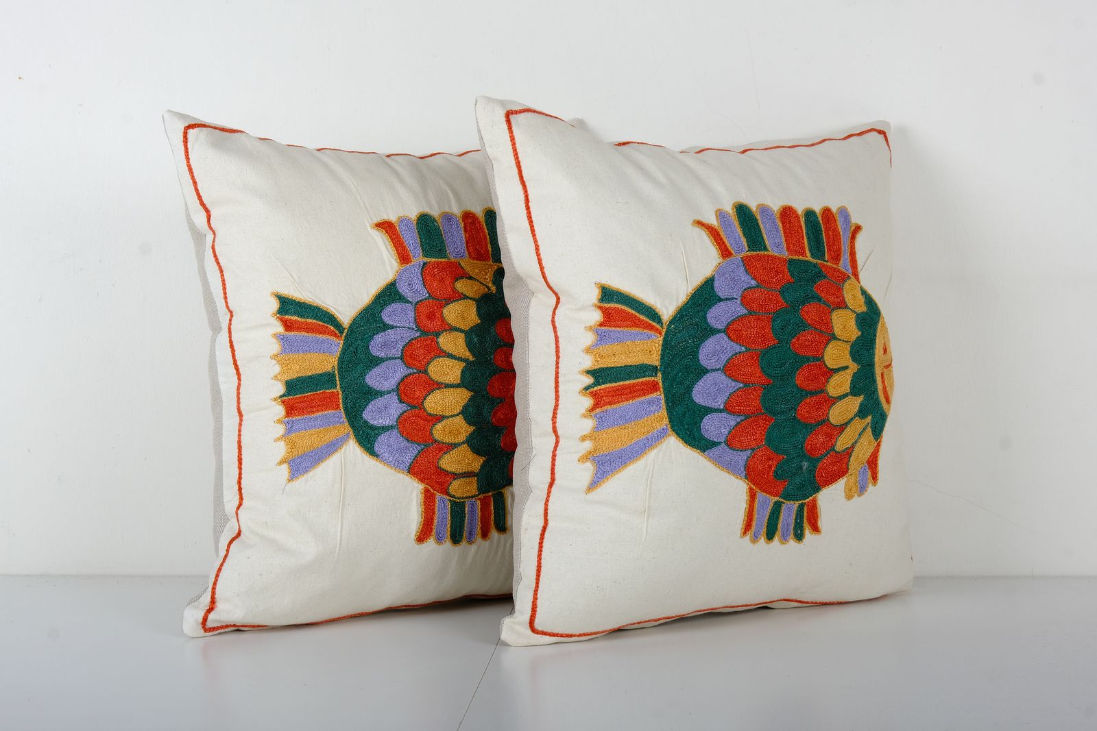Bohemian Fish Figured Cotton Pillowcase   Set Of Two Ethnic Animal Pattern Designer Cushion photo furniture