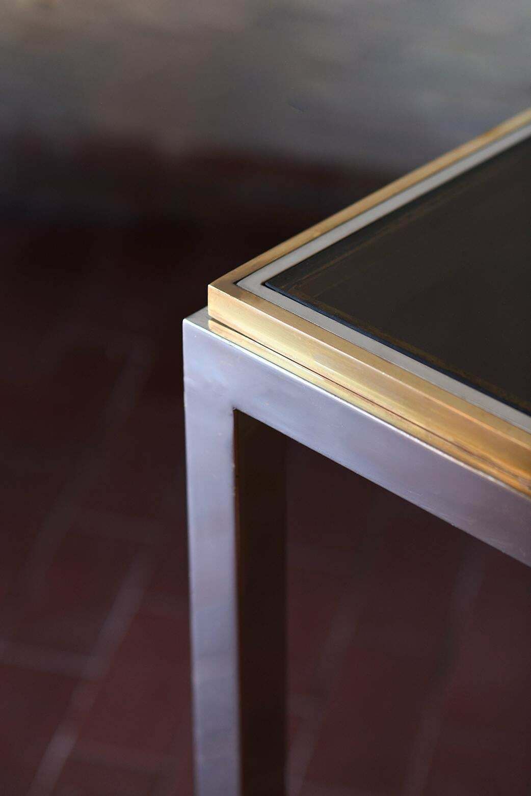 Coffee Table In Brass And Chromed Metal With Smoked Glass Shelves, Italy 1980 photo vinterior