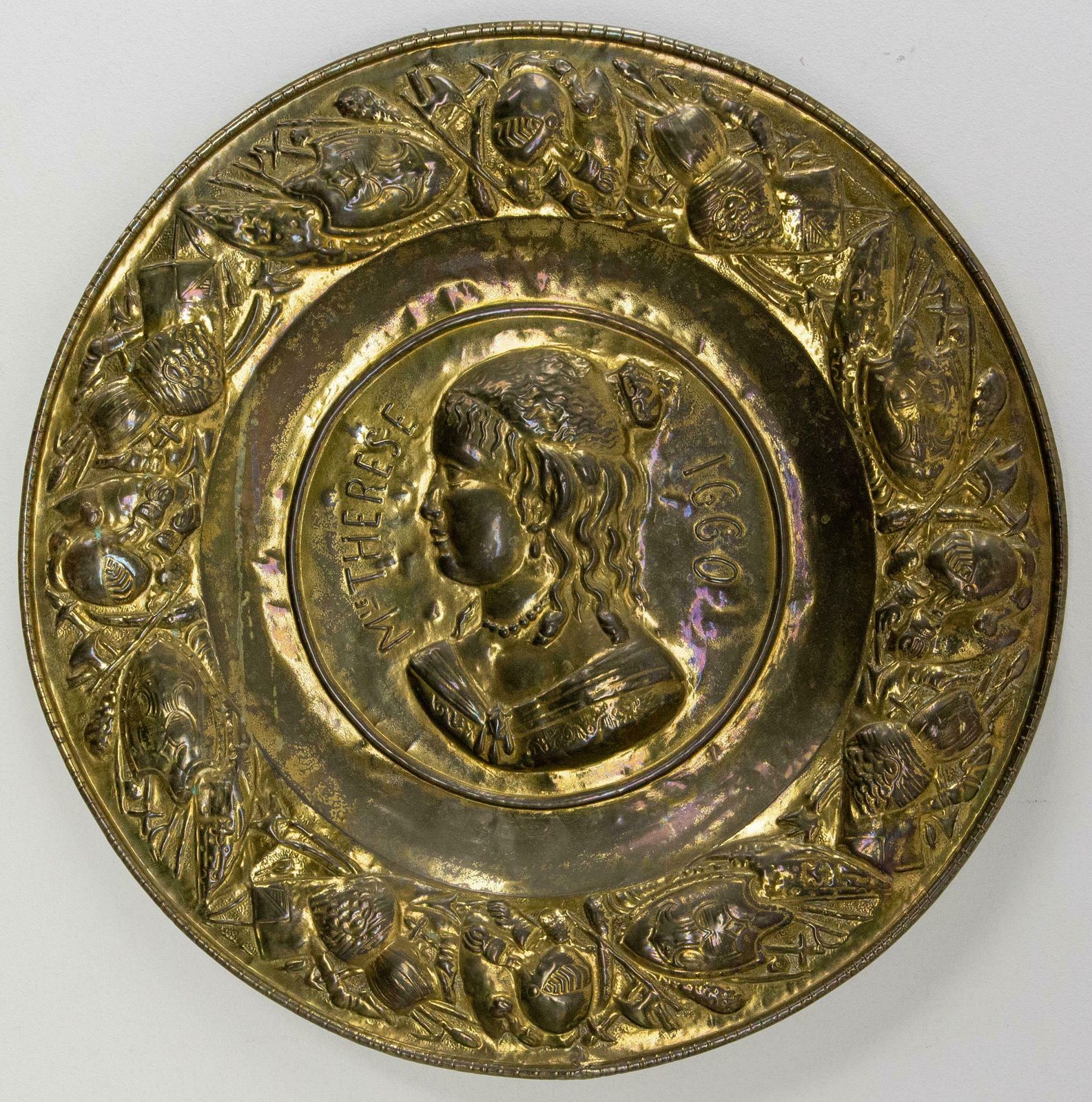 photo furniture French Golden Copper Tray Profile Of The Wife Of Louis 14, 19th Mid Century