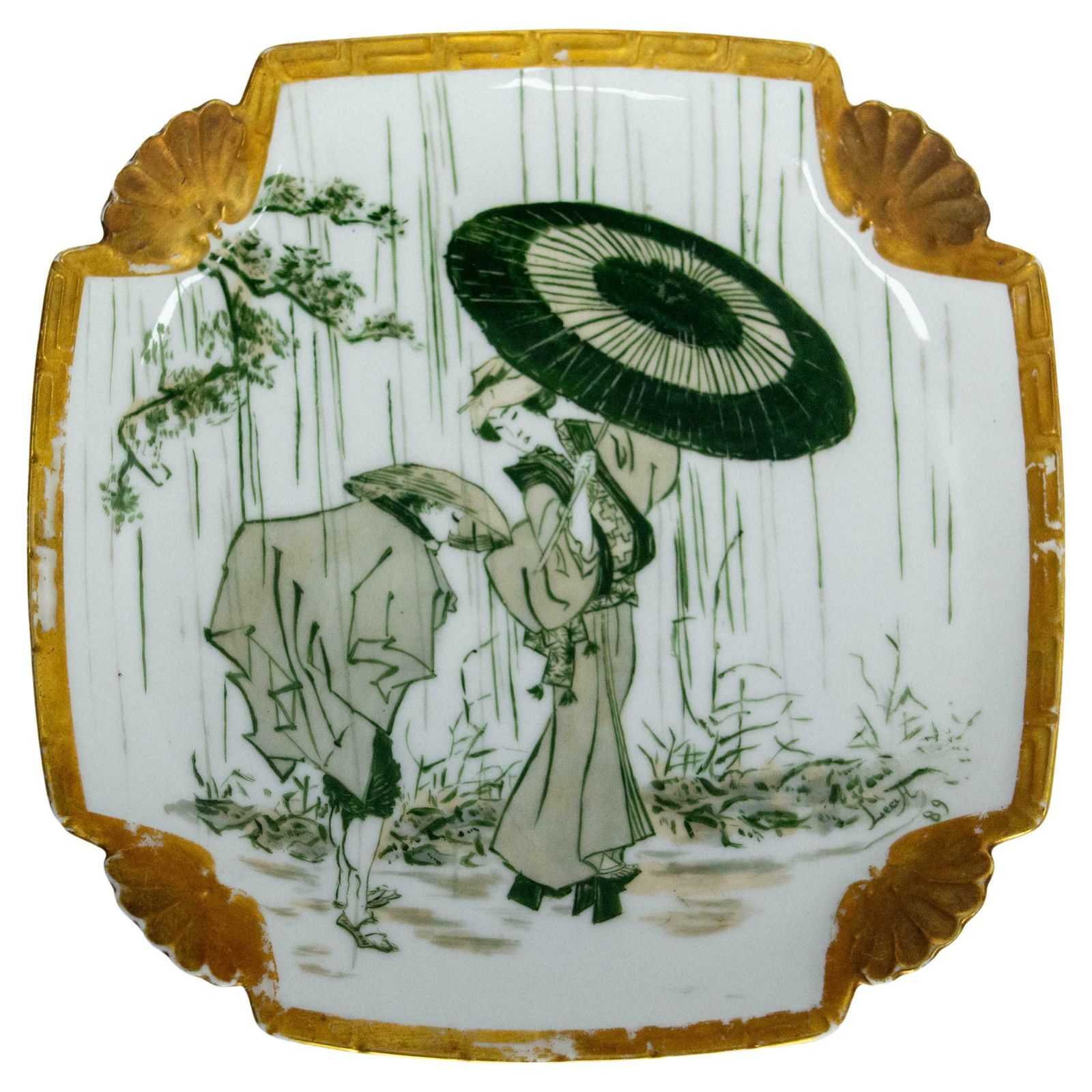 Japanese Ceramic Plate Decorated With Geisha & Peasan, France Late 19th C