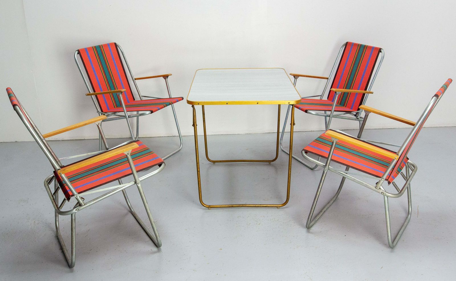 photo furniture French Set Folding Camping Four Chairs And Table Patio Garden Mid Century