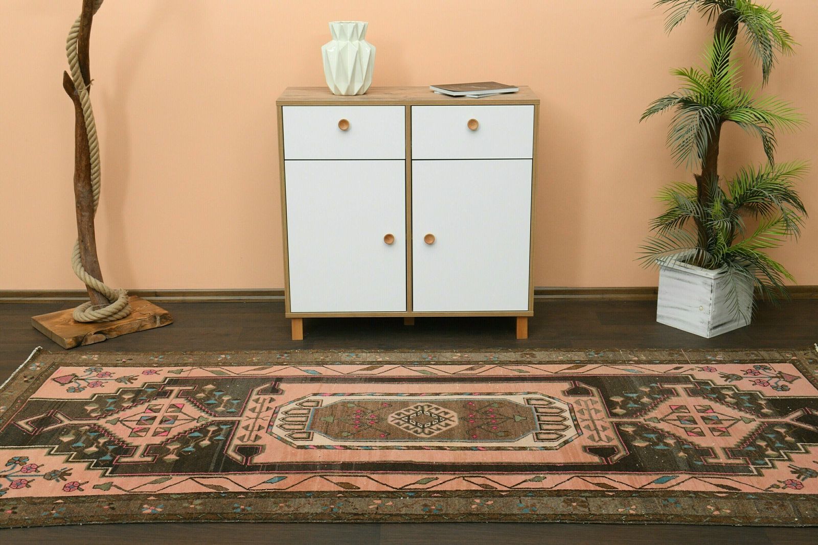 4.1x9.5 Ft Oushak Turkish Rug, Handmade Vintage Rug, Kitchen Rug, Home Decor, Hallway Rug, Bohemian Rug, Entryway Rug, 4x9 Rug, 4.1x9.5 Ft photo for sale