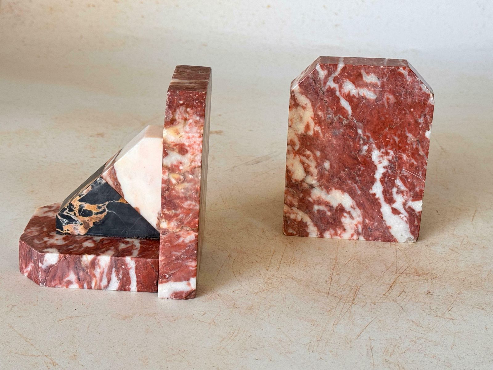 Pair Of Art Deco See Book Ends, Marble, Black And Red France, 1940 photo buy