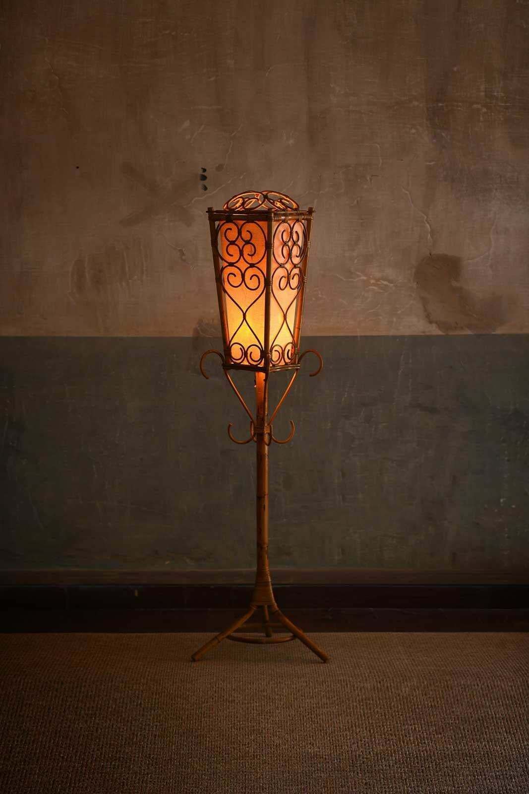 Mid Century Floor Lamp Made Of Rush With Geometric Patterns And Large Lampshade photo furniture