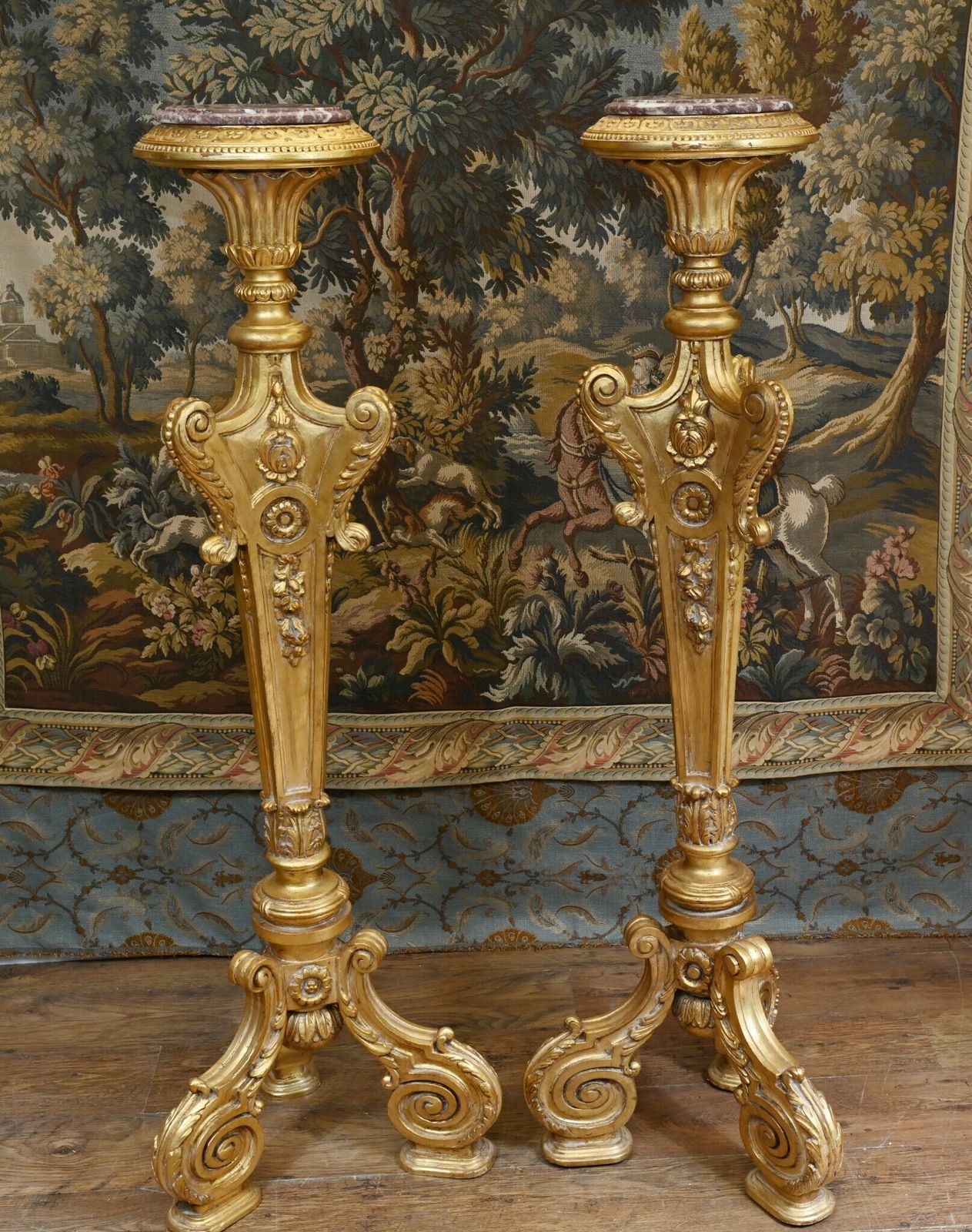 Carved Gilt Pedestal Stands Tables   French Rococo