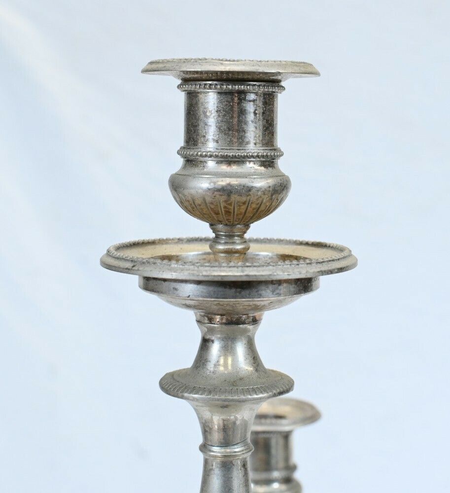 photo for sale Pair Silver Plate Candelabras   Large Victorian Column Candles