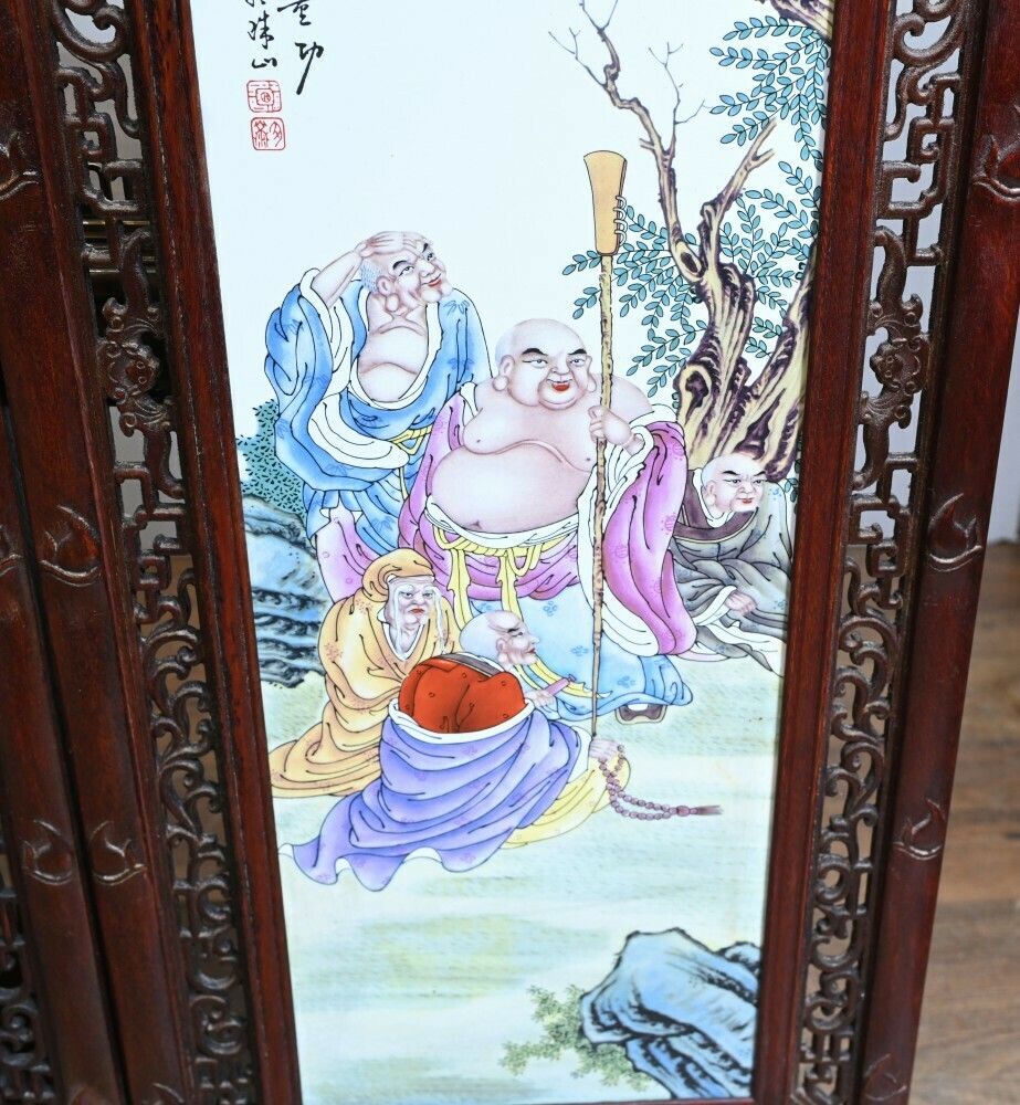photo furniture Set Chinese Porcelain Plaques Hand Painted Hardwood Frame 1930
