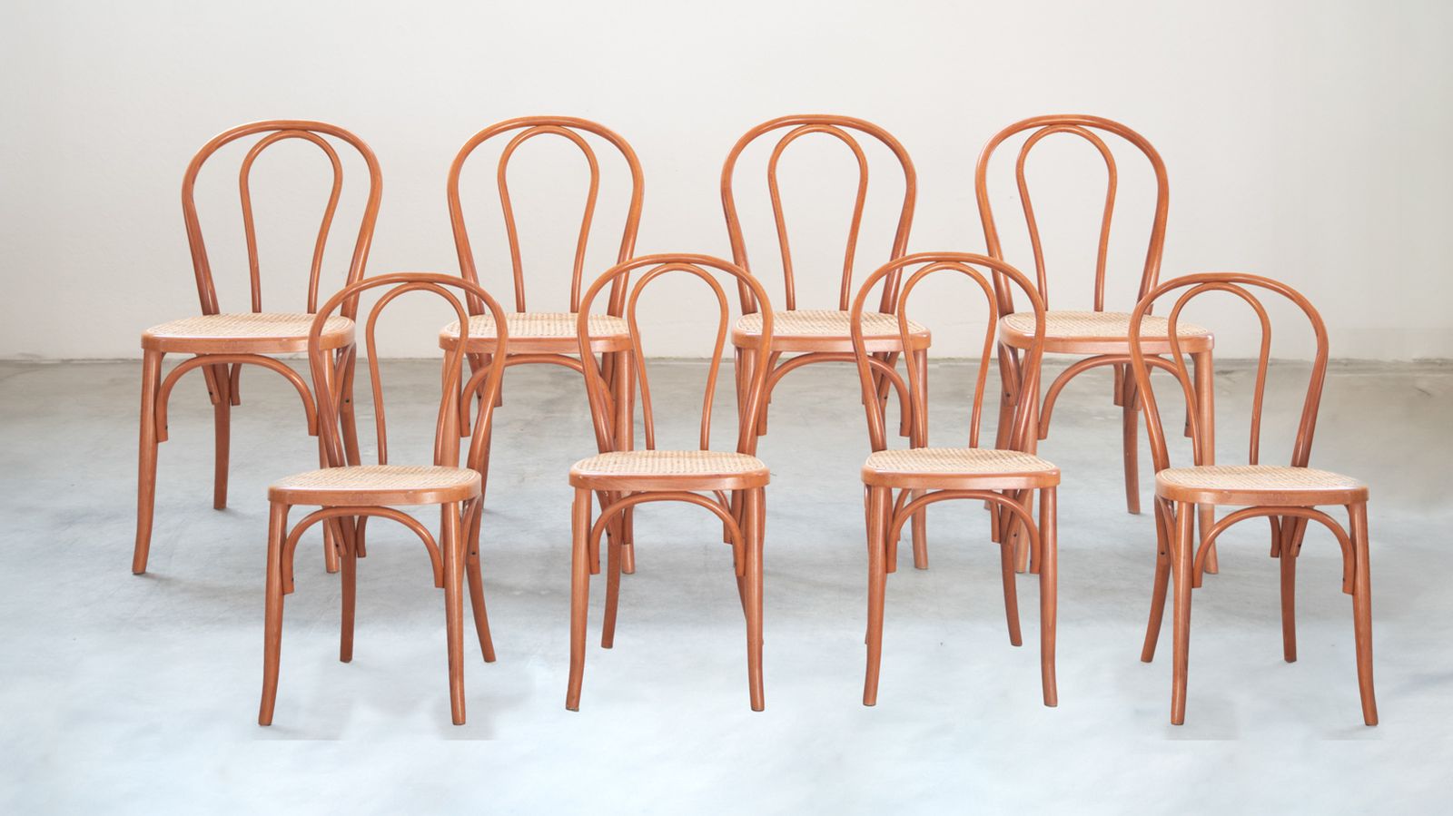 photo buy Thonet Style Chairs, Curved Beech Wood And Straw Seat, Nr 60total, 1990 2000