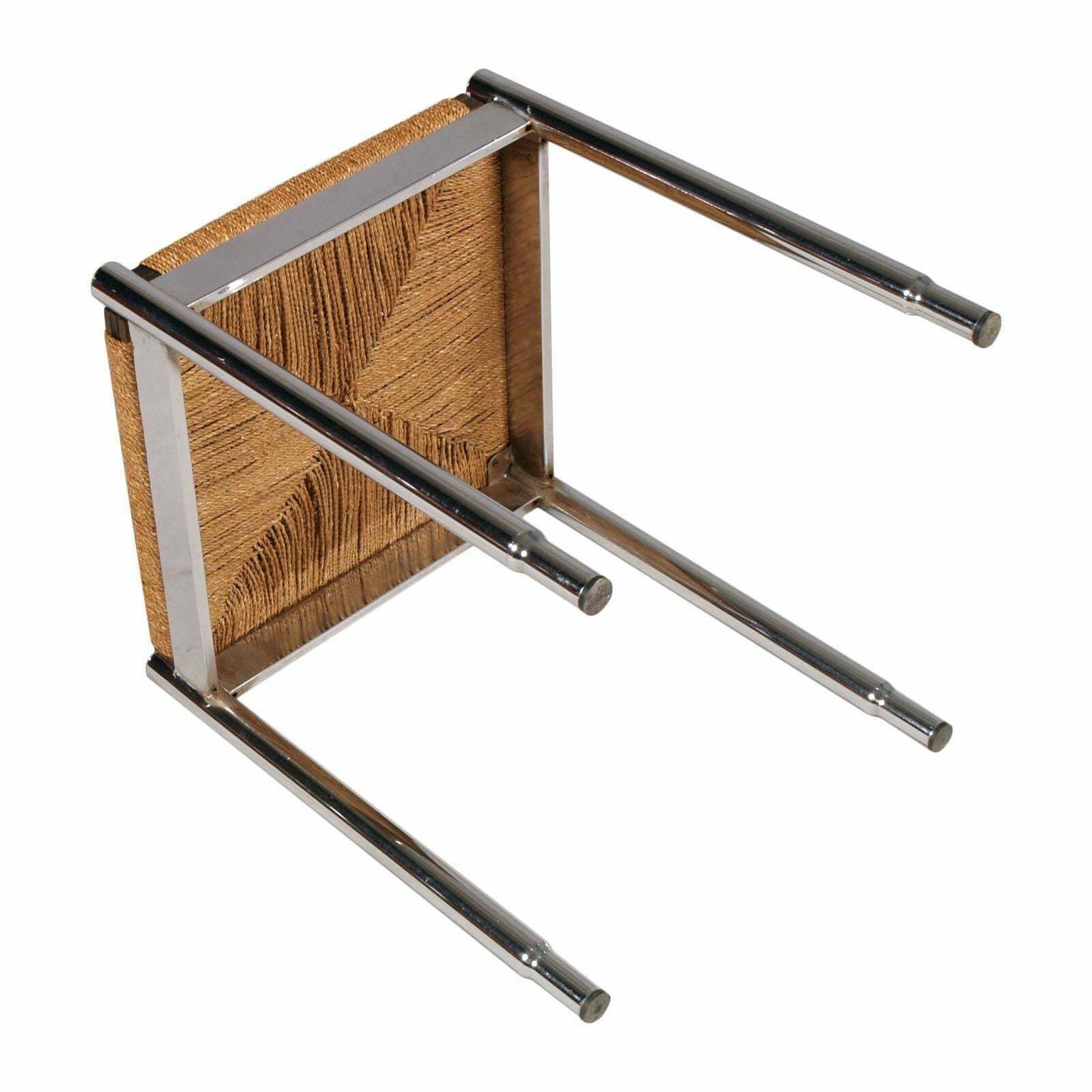 Pair Stools By Gio Ponti For Cassina Attributed , Chromed Steel Straw And Wood photo Furniture