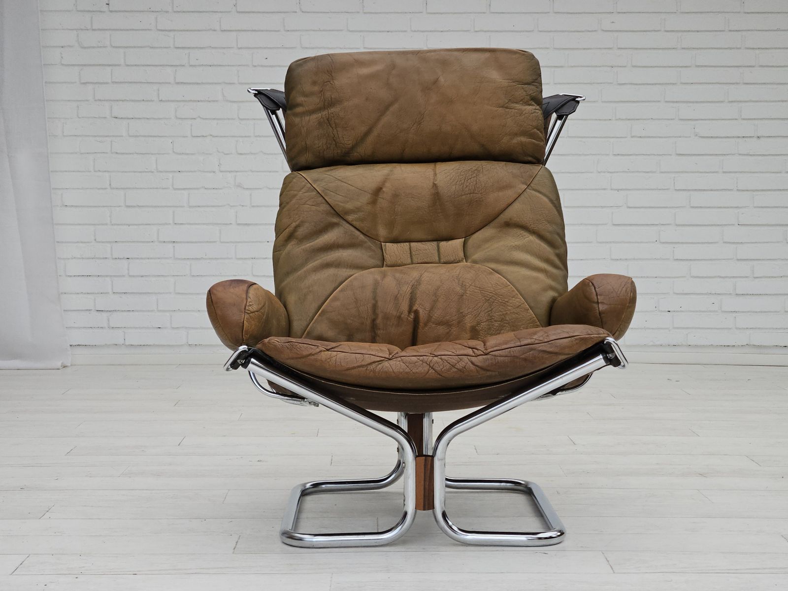 1970s, Norwegian Design By Harald Relling, Original Condition, Leather, Chrome Steel, Teak Wood, Canvas. photo 1200.0