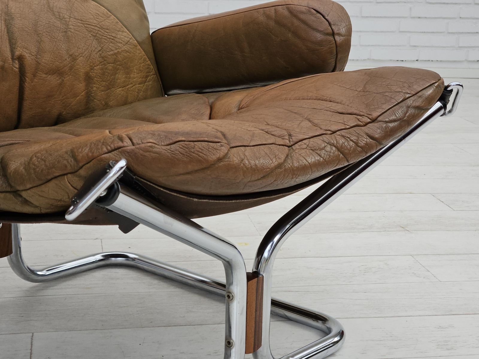1200.0 1970s, Norwegian Design By Harald Relling, Original Condition, Leather, Chrome Steel, Teak Wood, Canvas. photo