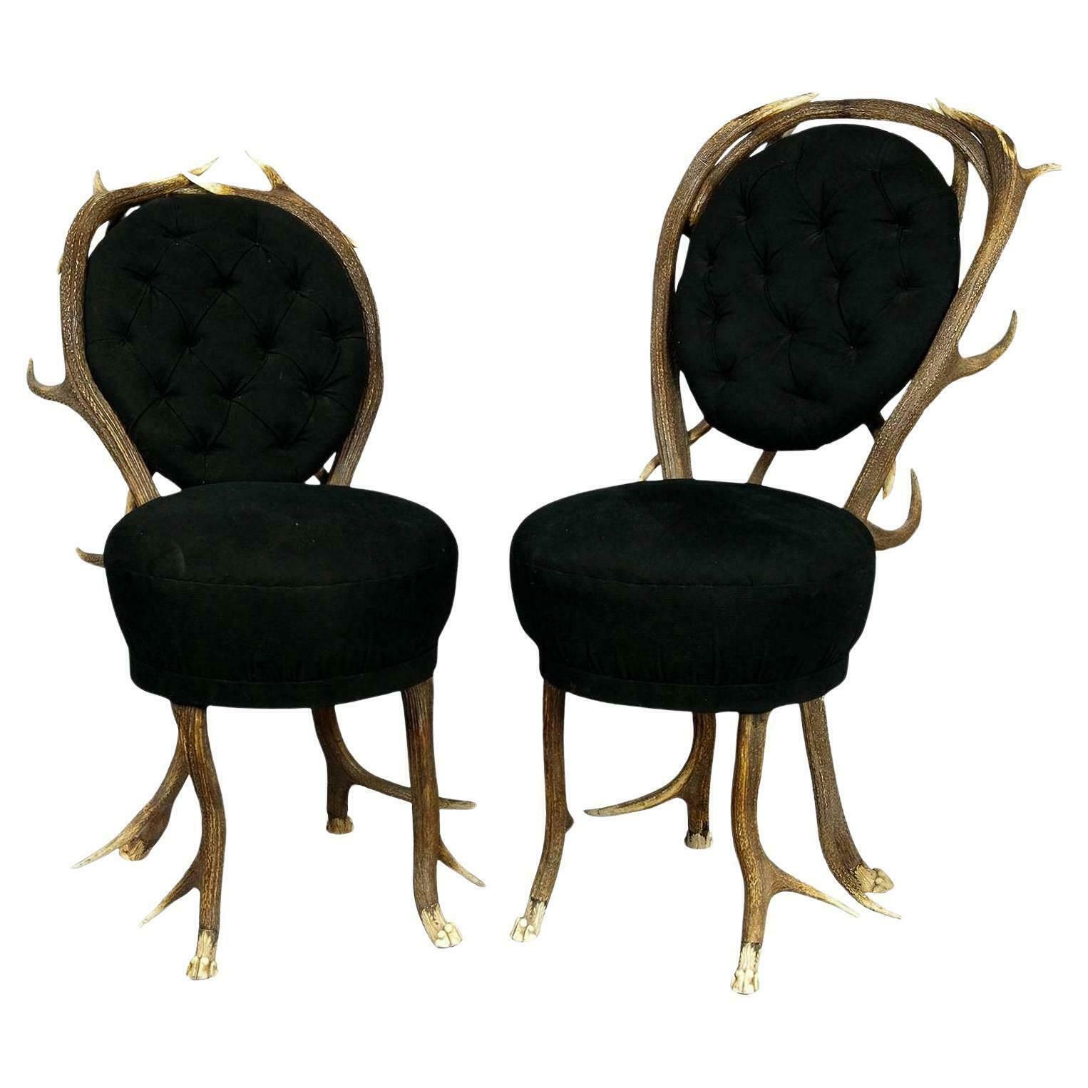 Pair Of Rare Antler Parlor Chairs, France Ca. 1860